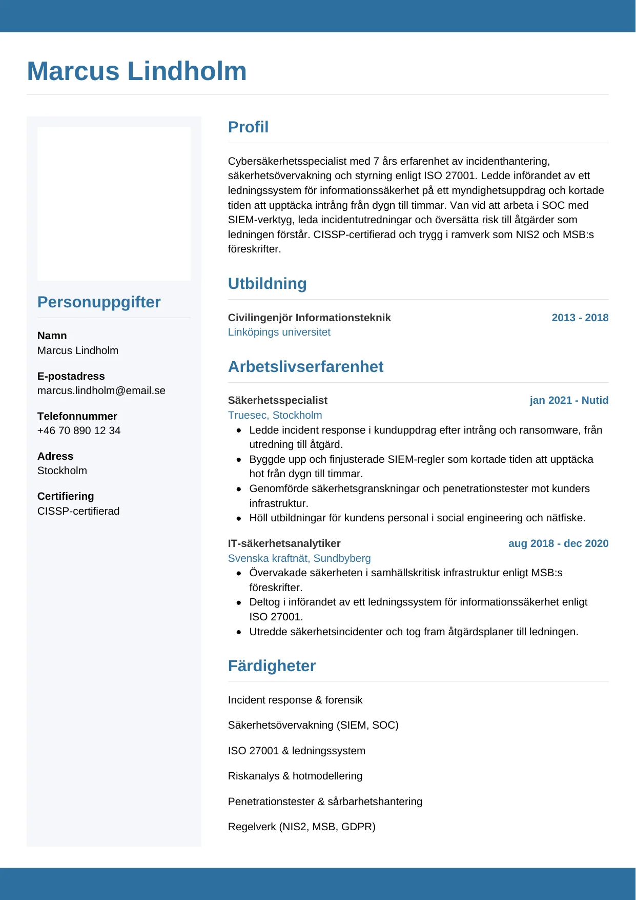 CV-mall Horisontell — gratis CV-mall för din ansökan