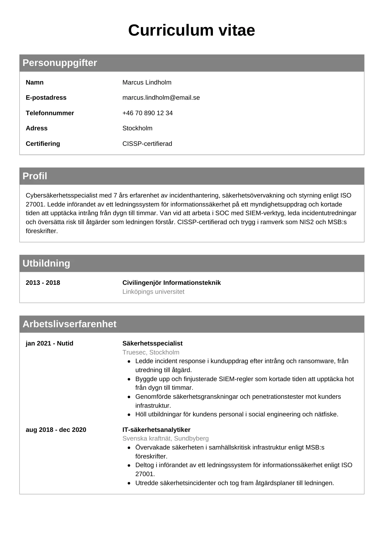 CV-mall Klassisk — gratis CV-mall för din ansökan