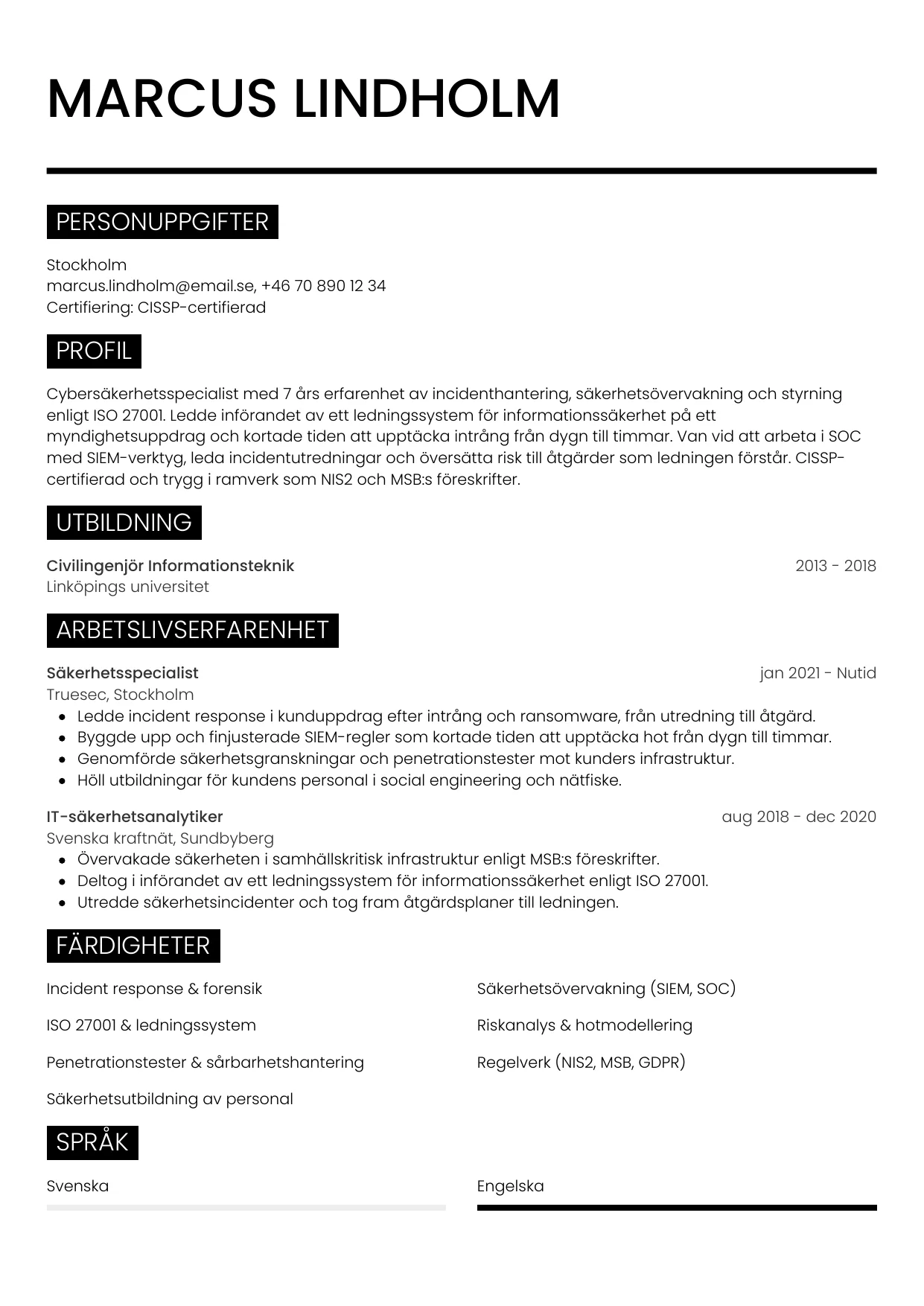 CV-mall Metro — gratis CV-mall för din ansökan