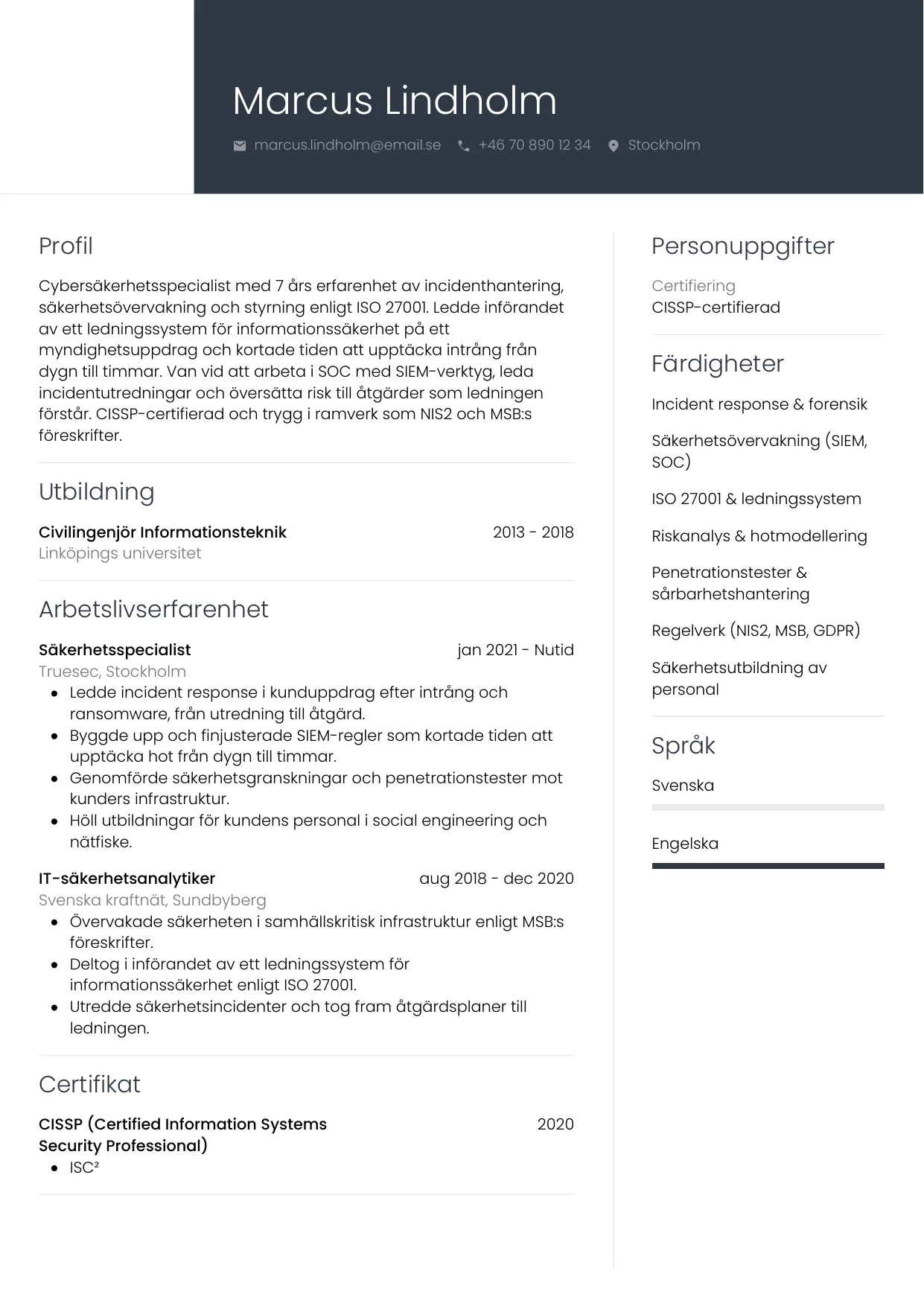 CV-mall Professionell — gratis CV-mall för din ansökan