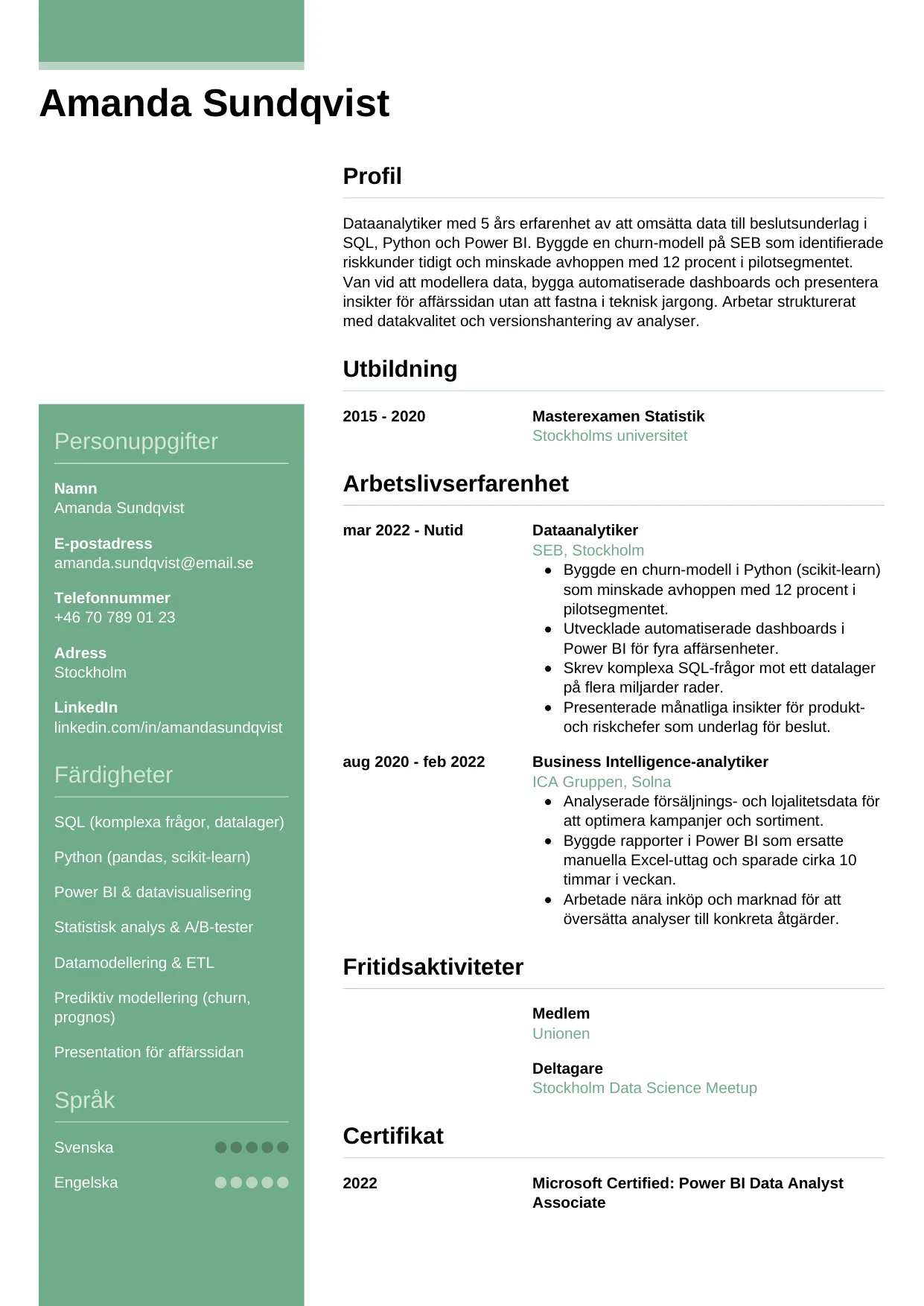 CV-mall Casual — gratis CV-mall för din ansökan