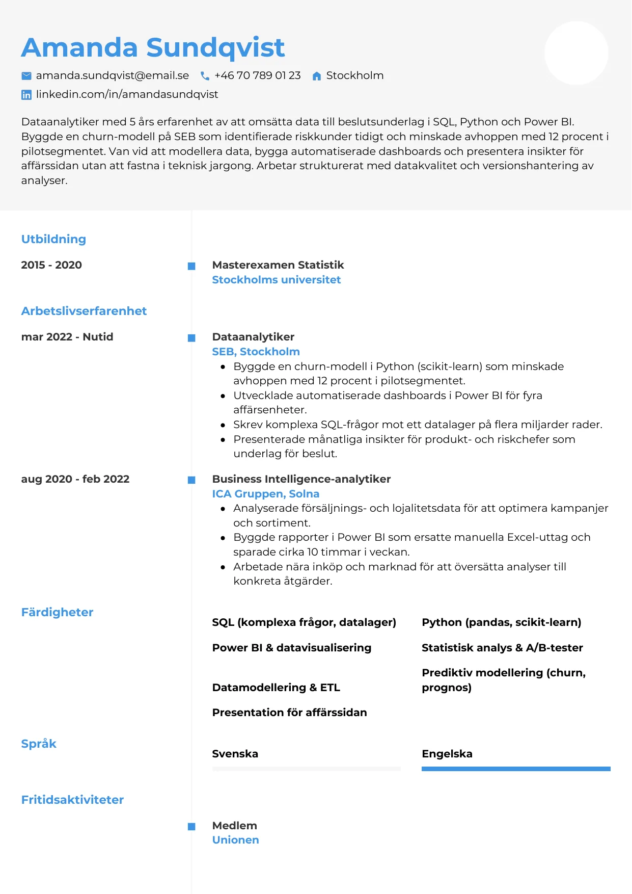 CV-mall Chrono — gratis CV-mall för din ansökan