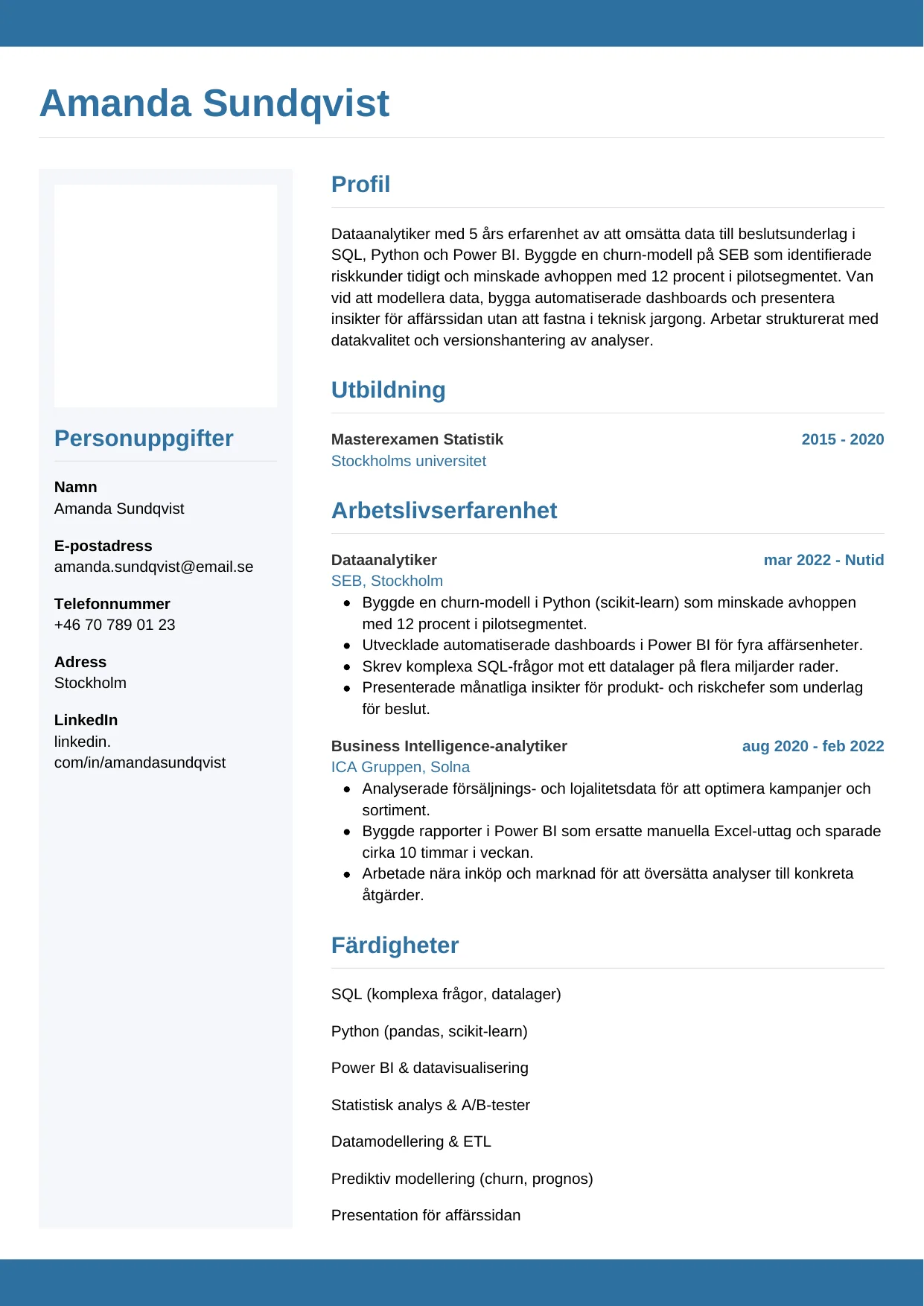 CV-mall Horisontell — gratis CV-mall för din ansökan
