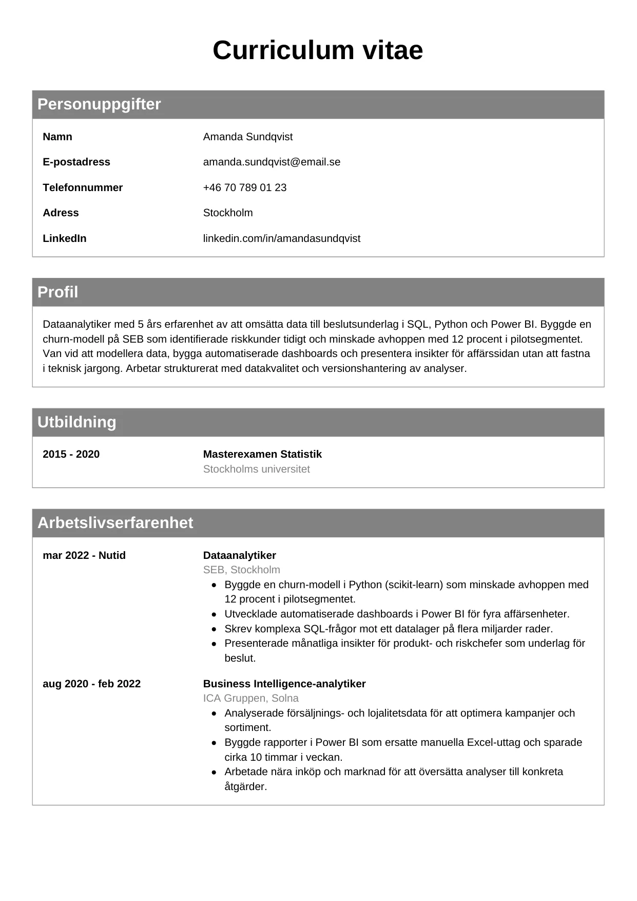 CV-mall Klassisk — gratis CV-mall för din ansökan