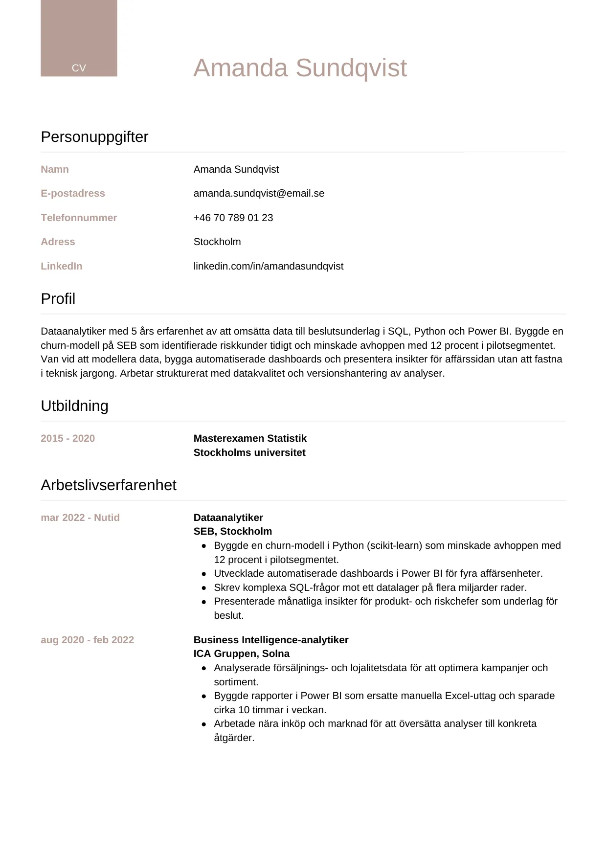 CV-mall Lyxig — gratis CV-mall för din ansökan