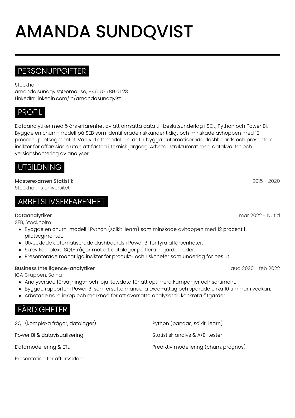 CV-mall Metro — gratis CV-mall för din ansökan