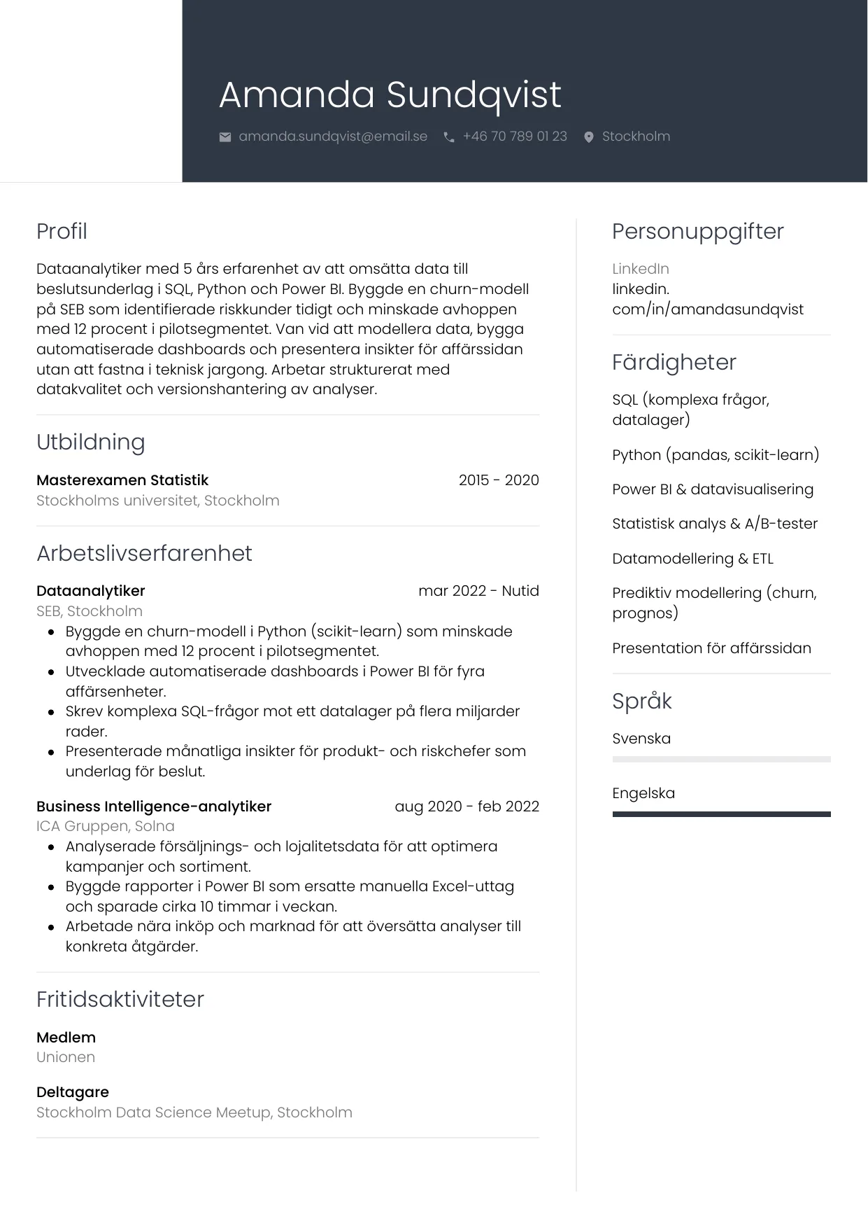 CV-mall Professionell — gratis CV-mall för din ansökan
