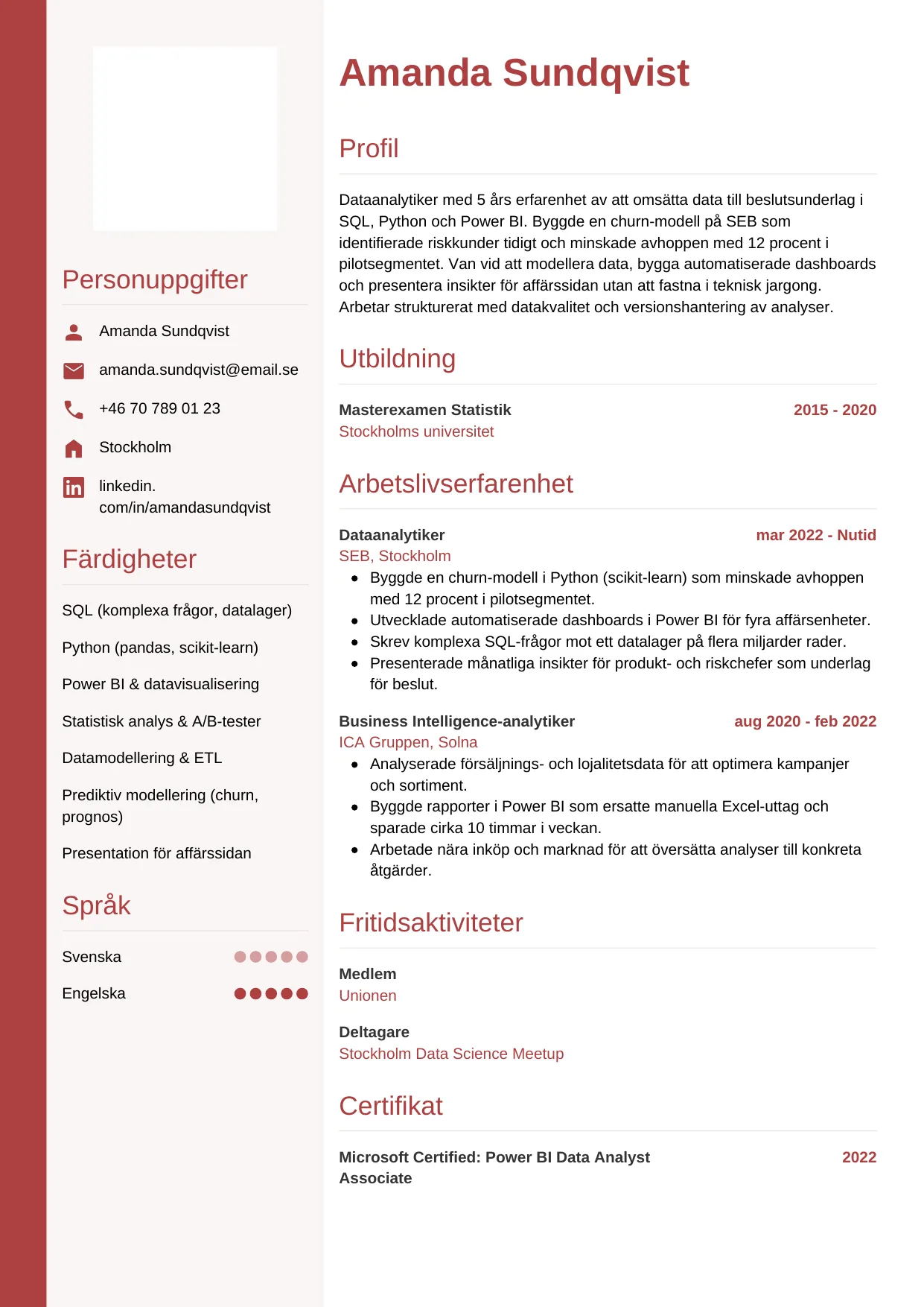 CV-mall Vertikal — gratis CV-mall för din ansökan