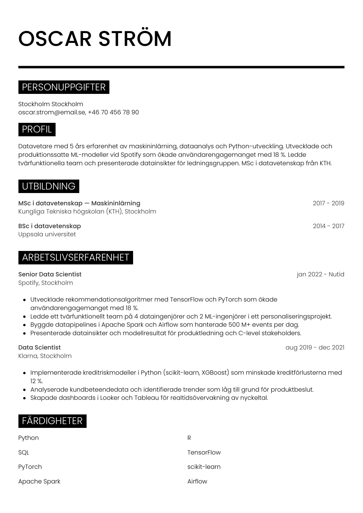CV-mall Metro — gratis CV-mall för din ansökan