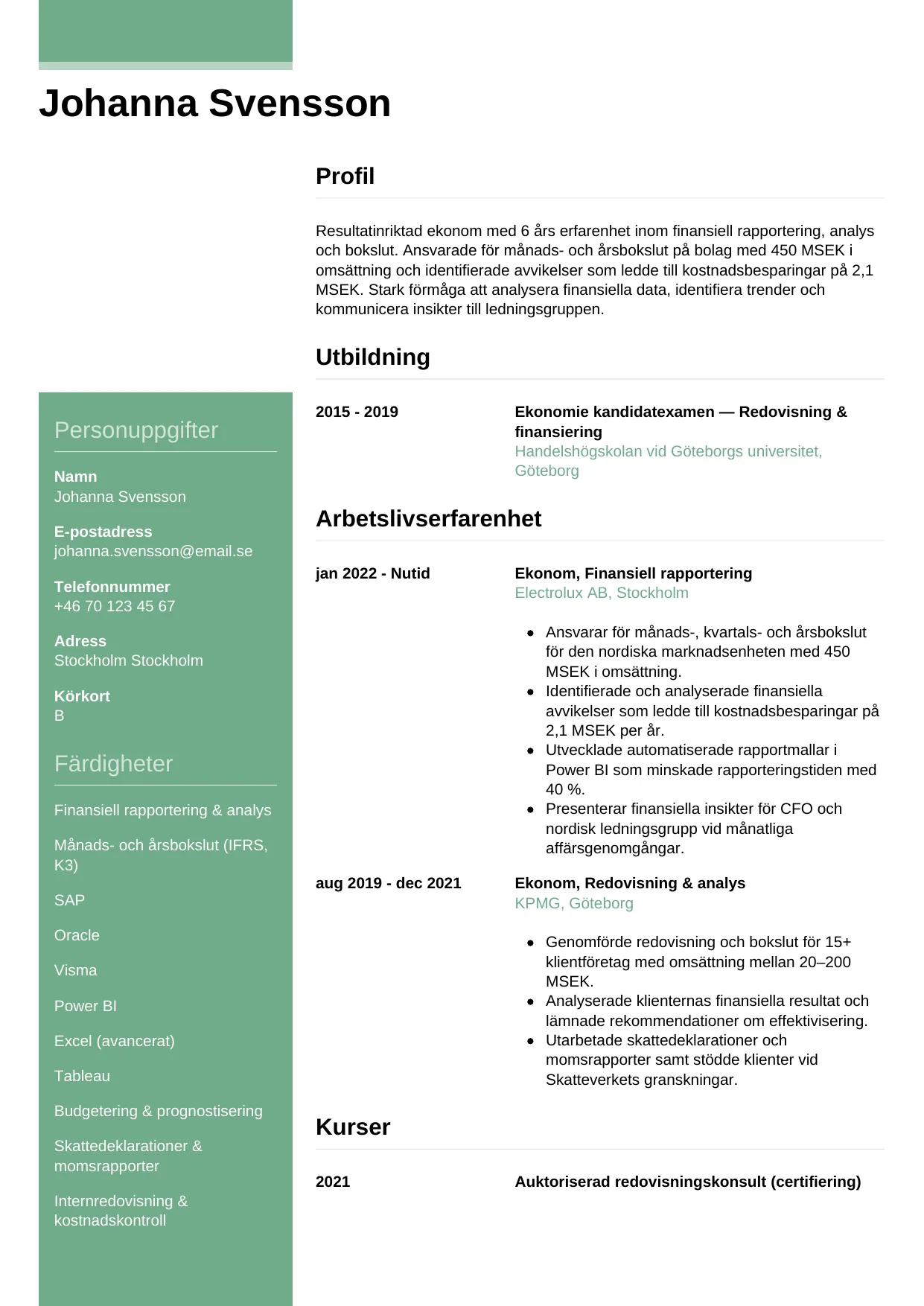 CV-mall Casual — gratis CV-mall för din ansökan