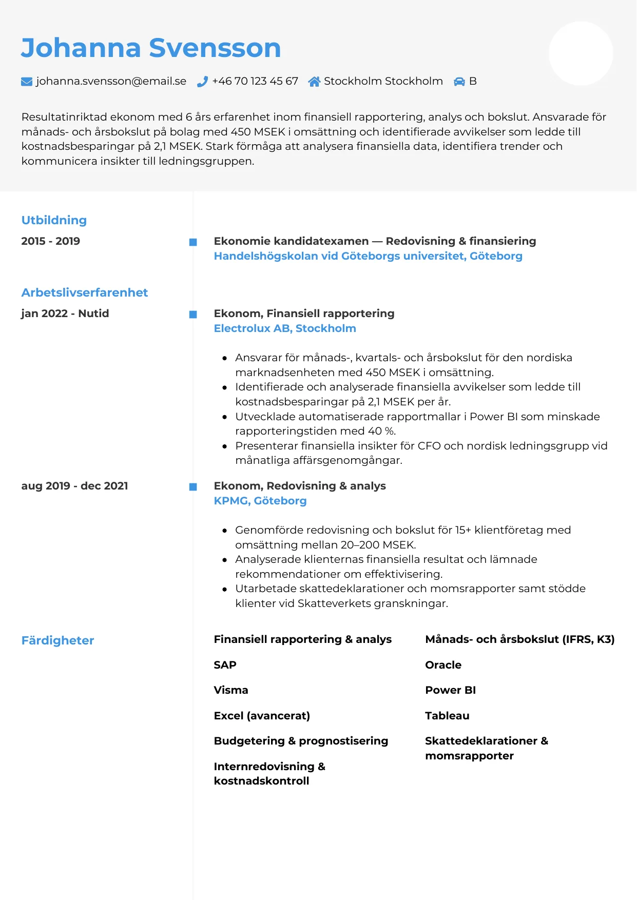 CV-mall chrono för ekonom