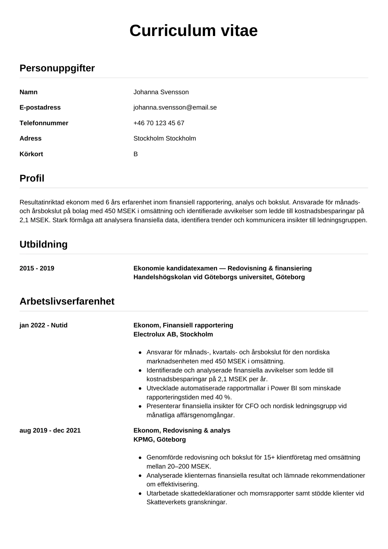 CV-mall Enkel — gratis CV-mall för din ansökan