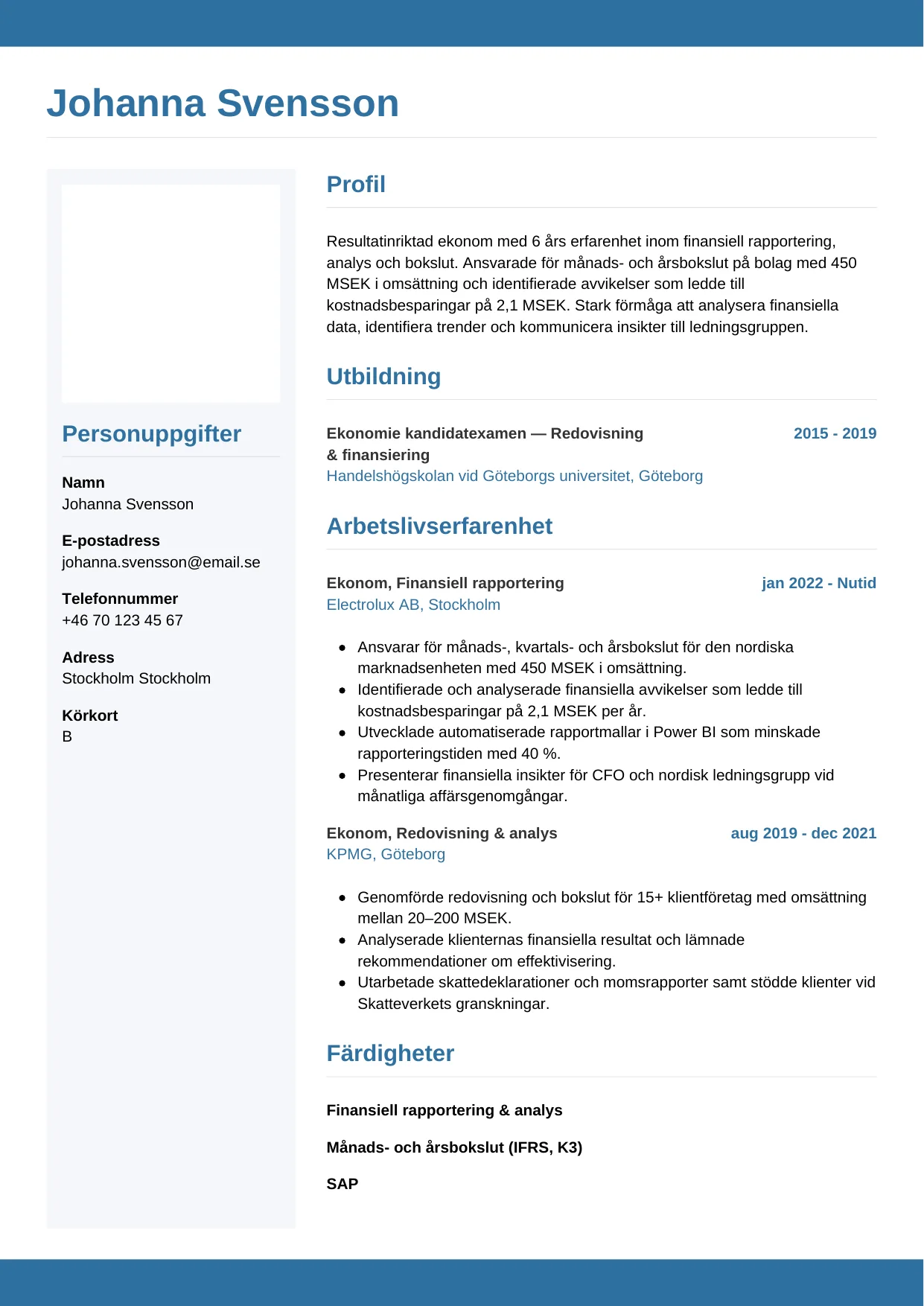 CV-mall Horisontell — gratis CV-mall för din ansökan