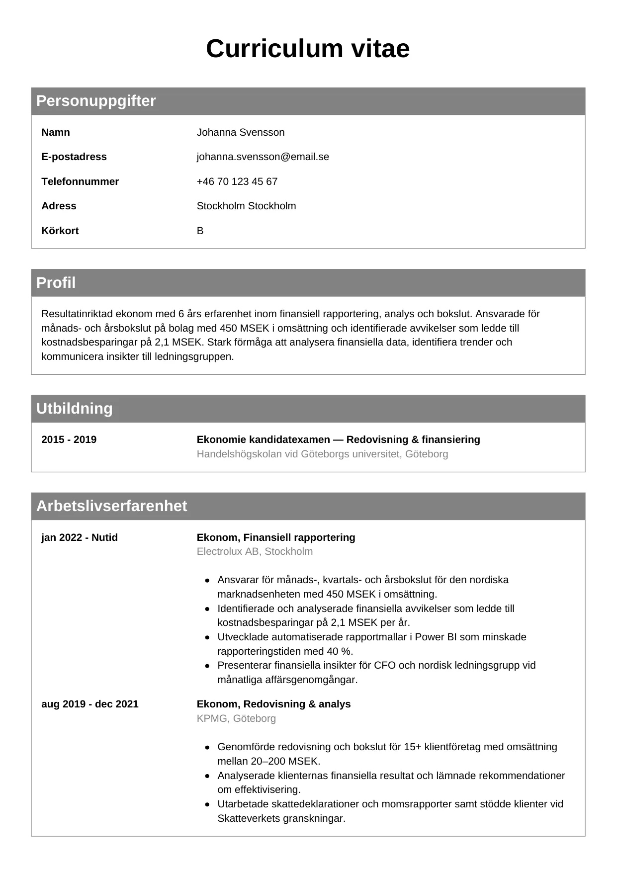 CV-mall Klassisk — gratis CV-mall för din ansökan