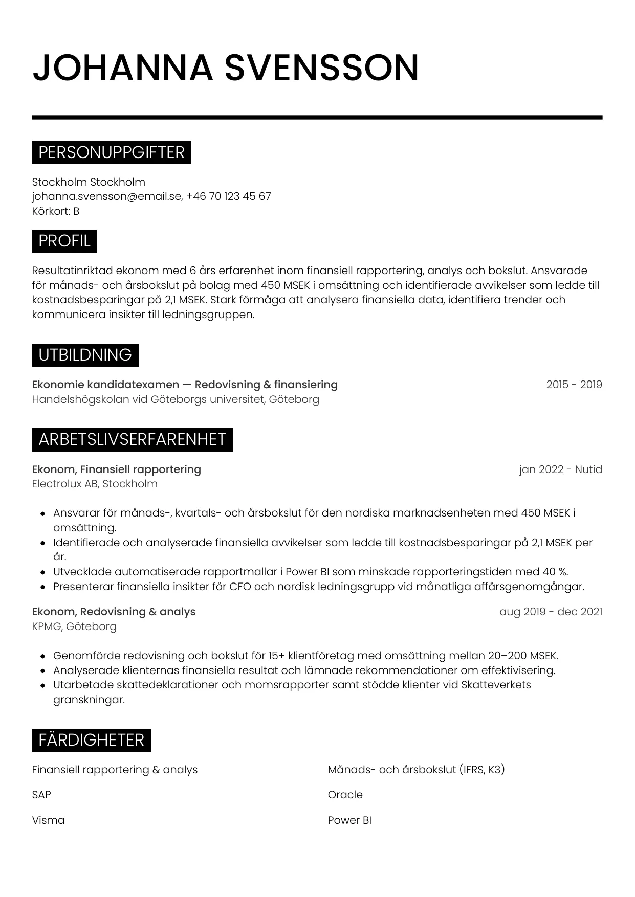 CV-mall Metro — gratis CV-mall för din ansökan