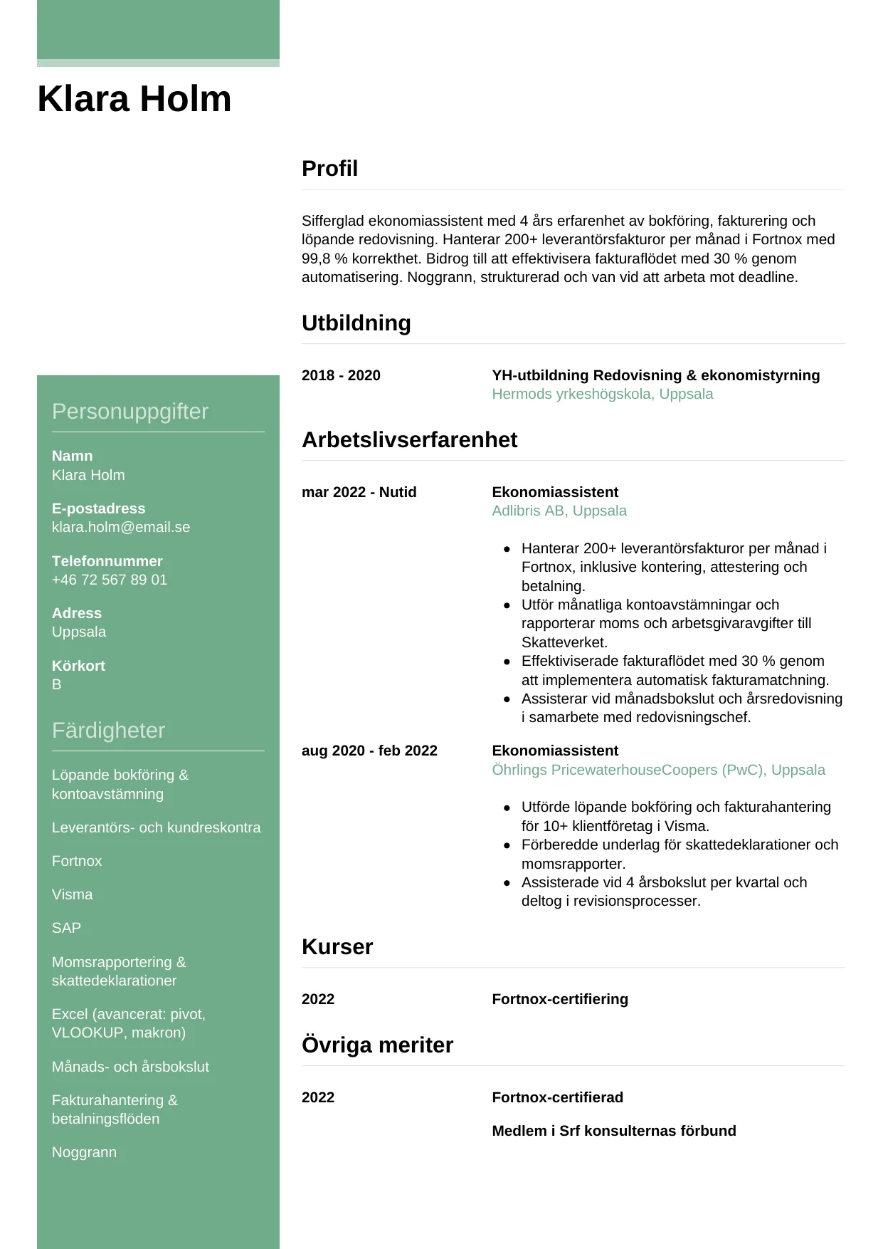 CV-mall Casual — gratis CV-mall för din ansökan