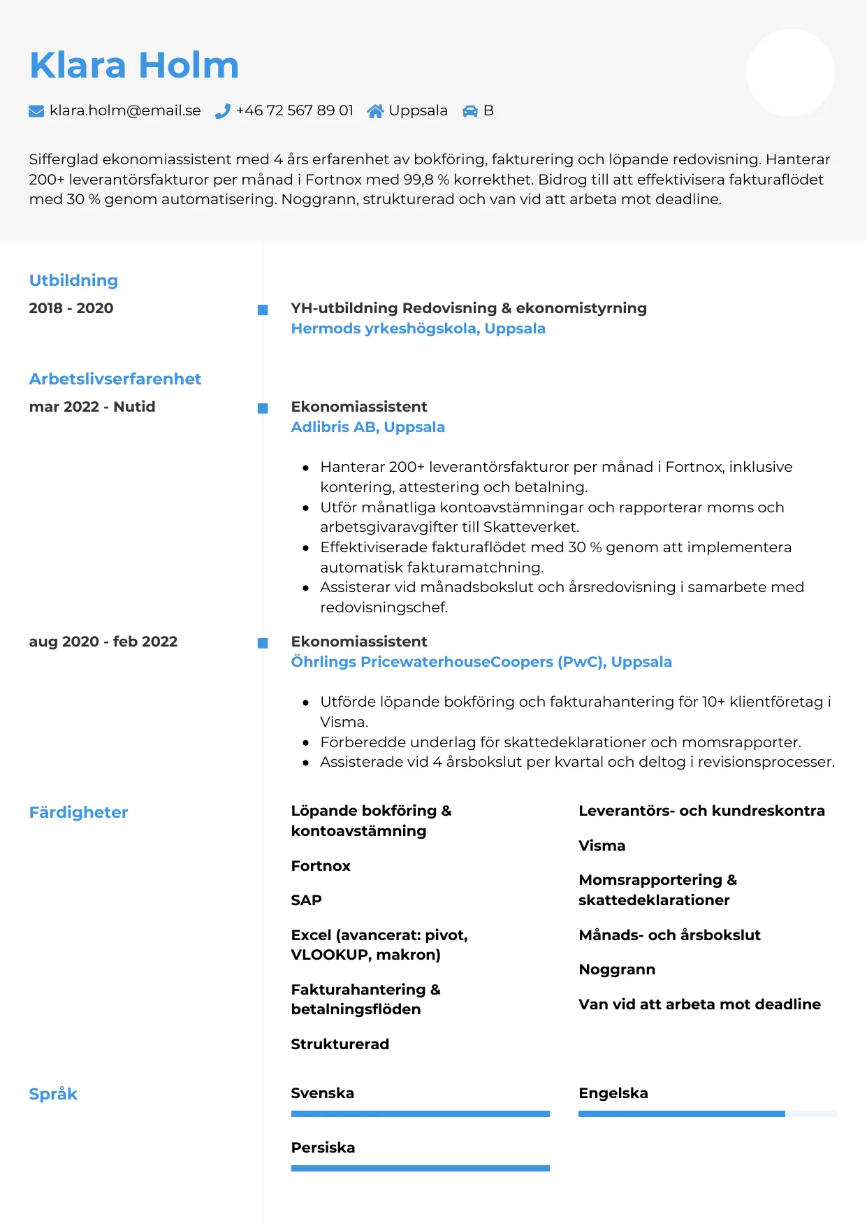 CV-mall Chrono — gratis CV-mall för din ansökan