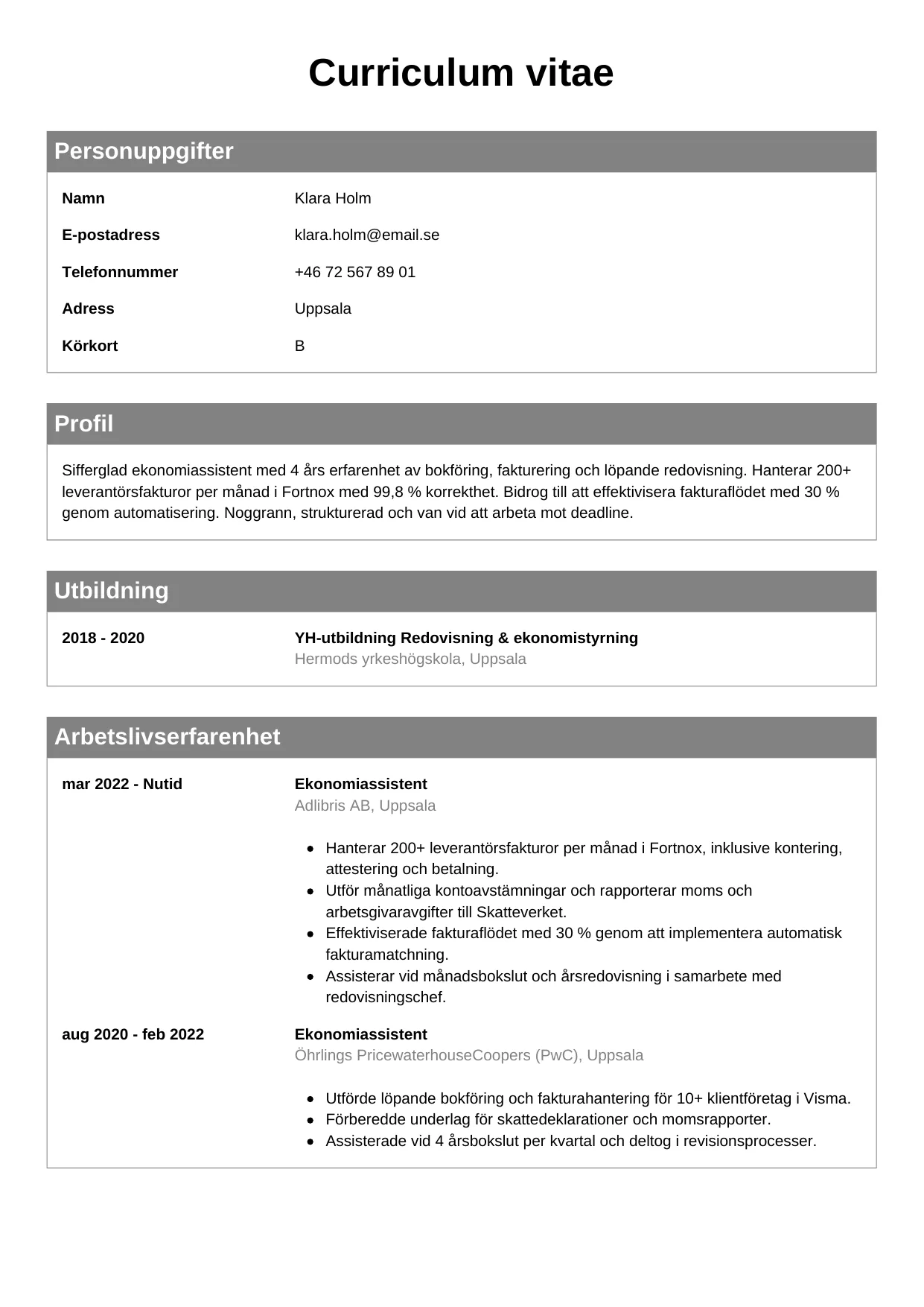 CV-mall Klassisk — gratis CV-mall för din ansökan