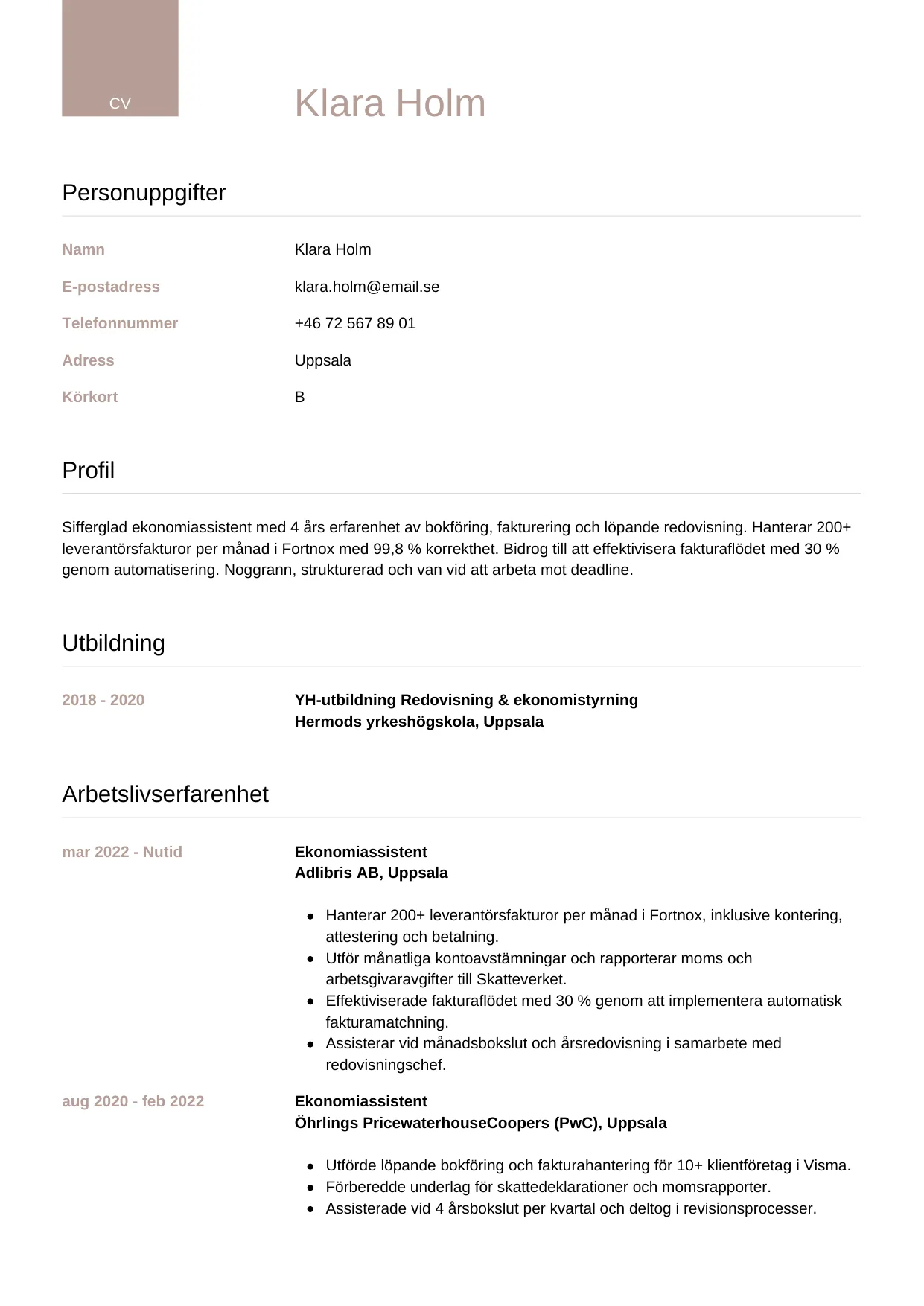 CV-mall Lyxig — gratis CV-mall för din ansökan