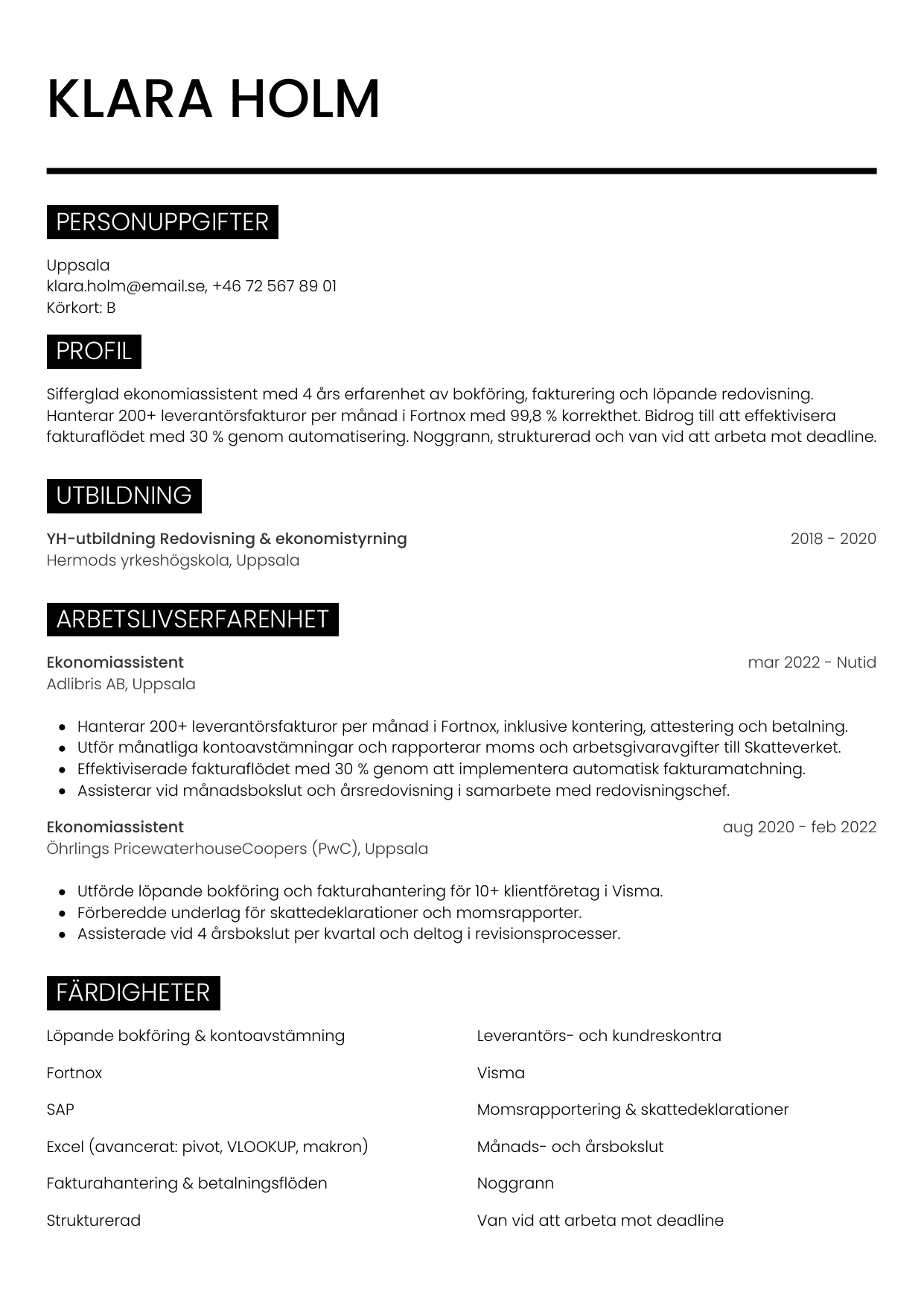 CV-mall Metro — gratis CV-mall för din ansökan