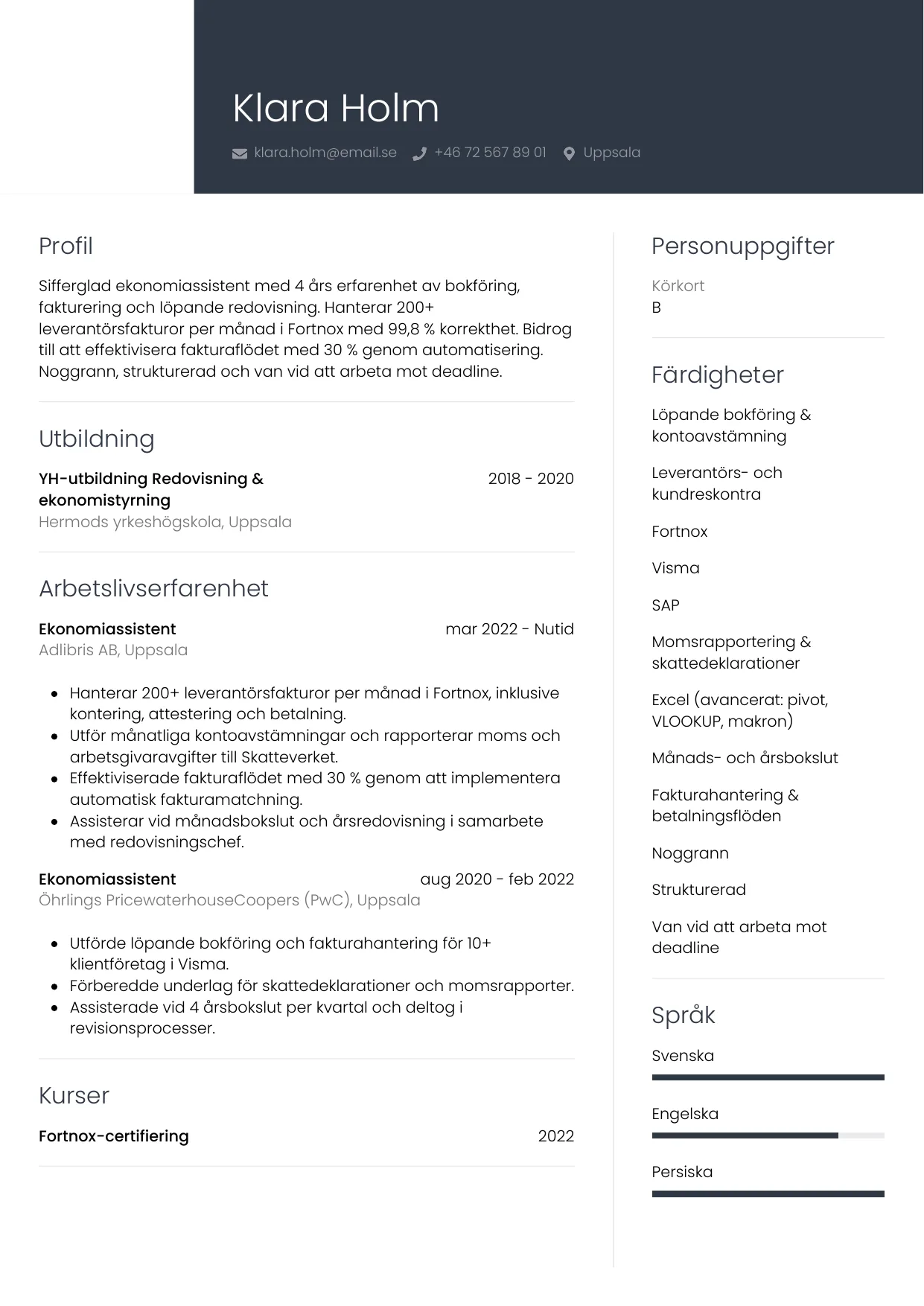 CV-mall Professionell — gratis CV-mall för din ansökan