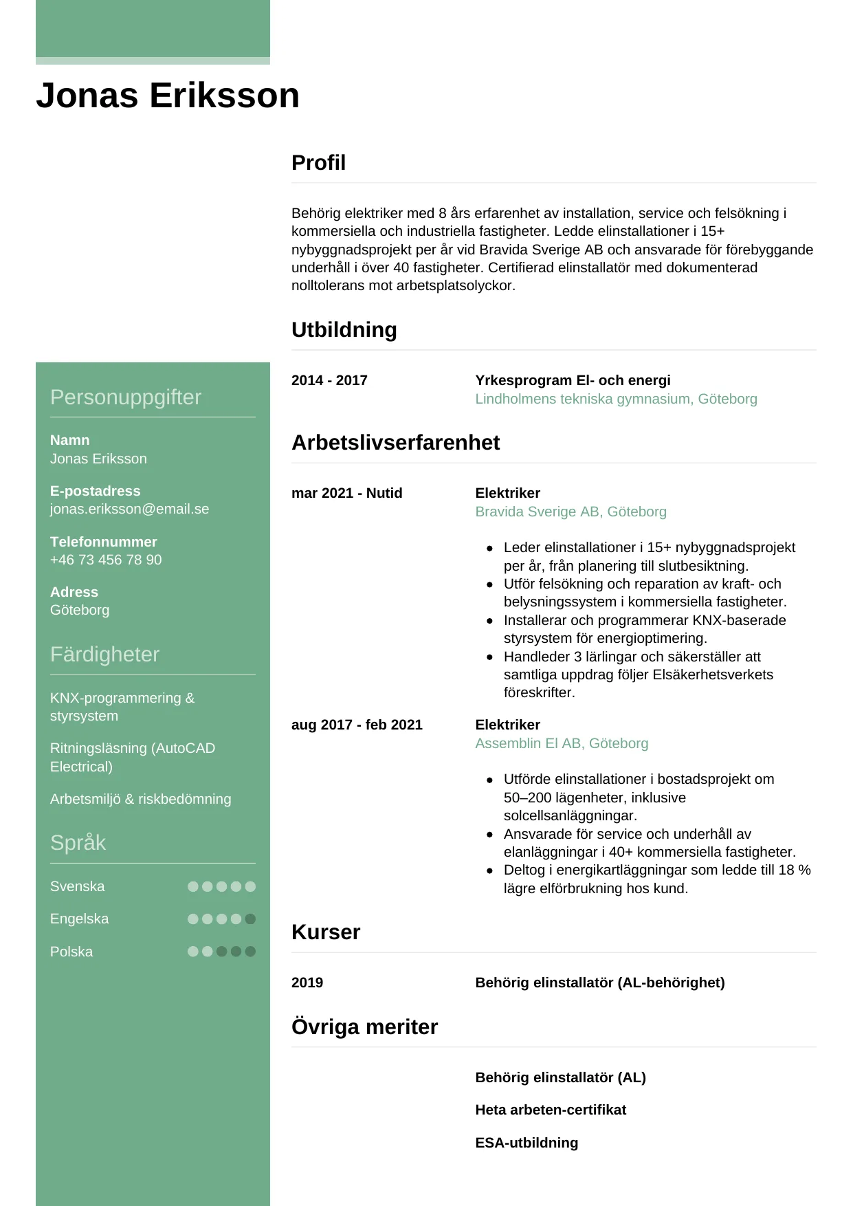 CV-mall Casual — gratis CV-mall för din ansökan