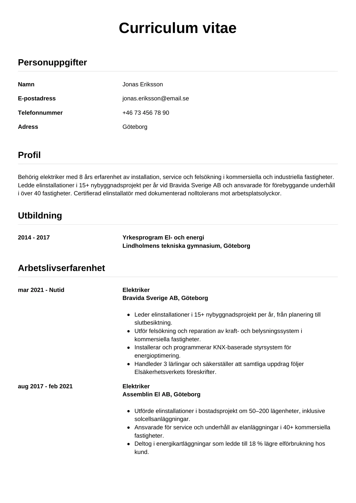 CV-mall Enkel — gratis CV-mall för din ansökan