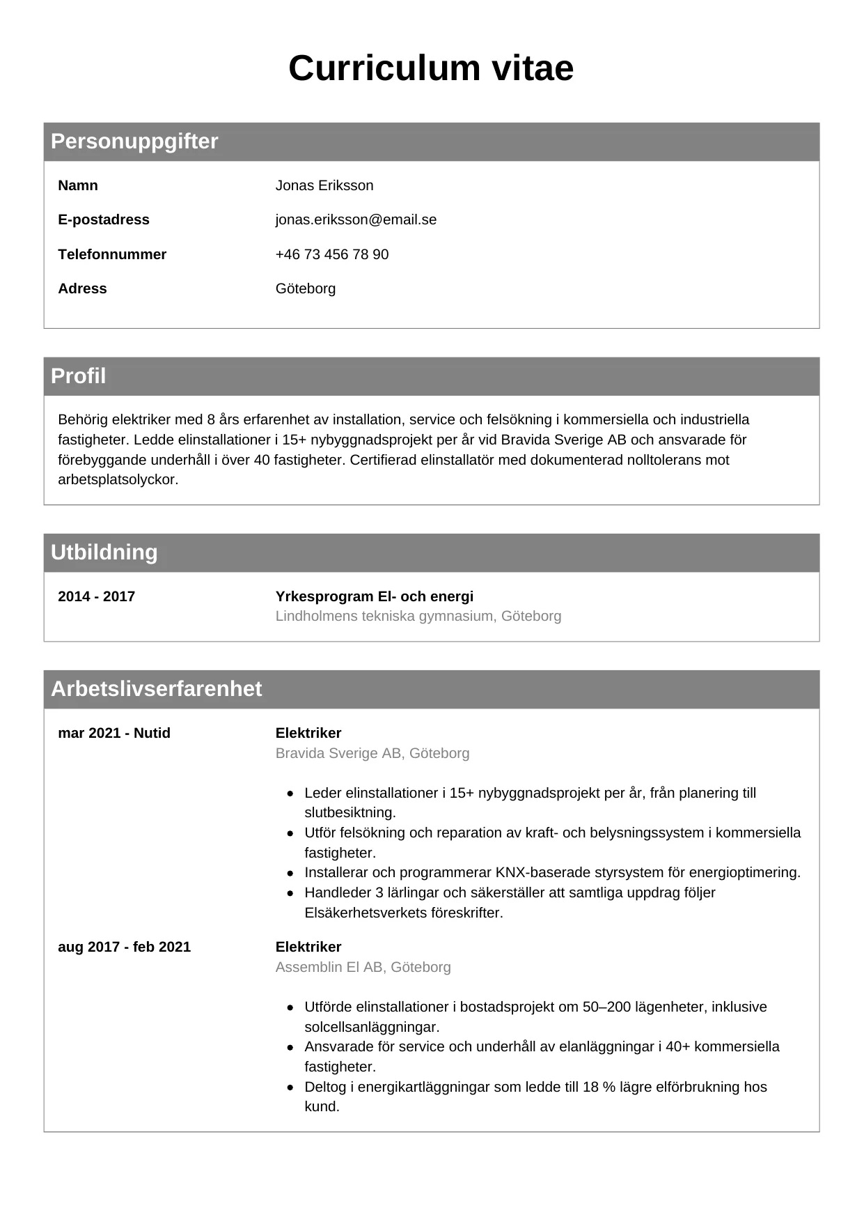 CV-mall Klassisk — gratis CV-mall för din ansökan