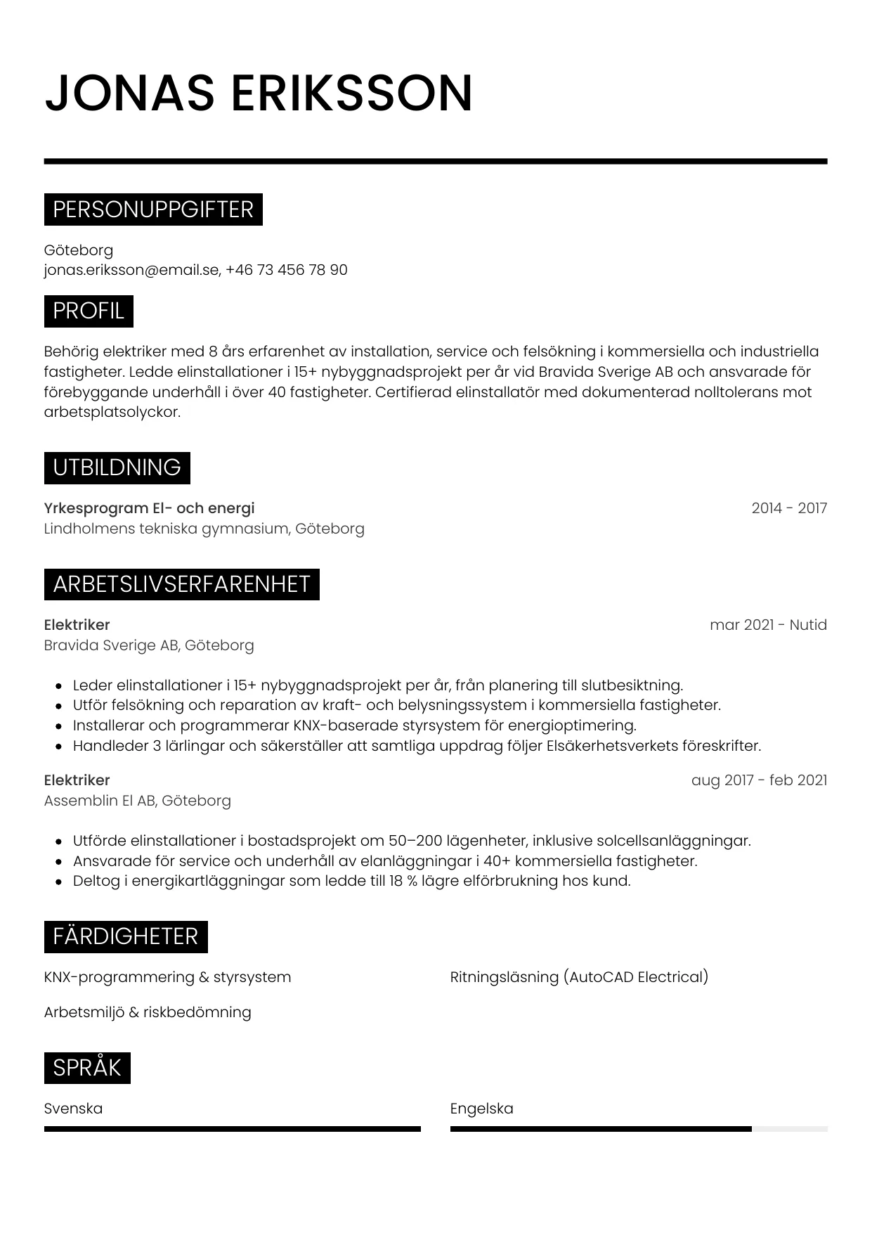 CV-mall Metro — gratis CV-mall för din ansökan