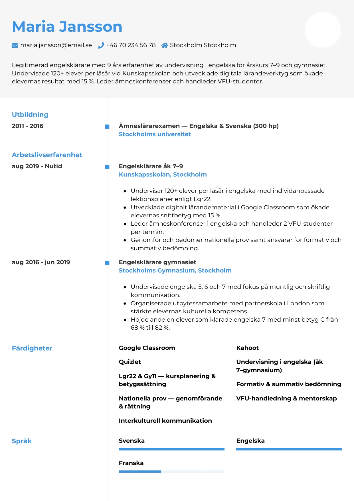 CV-mall Chrono — gratis CV-mall för din ansökan