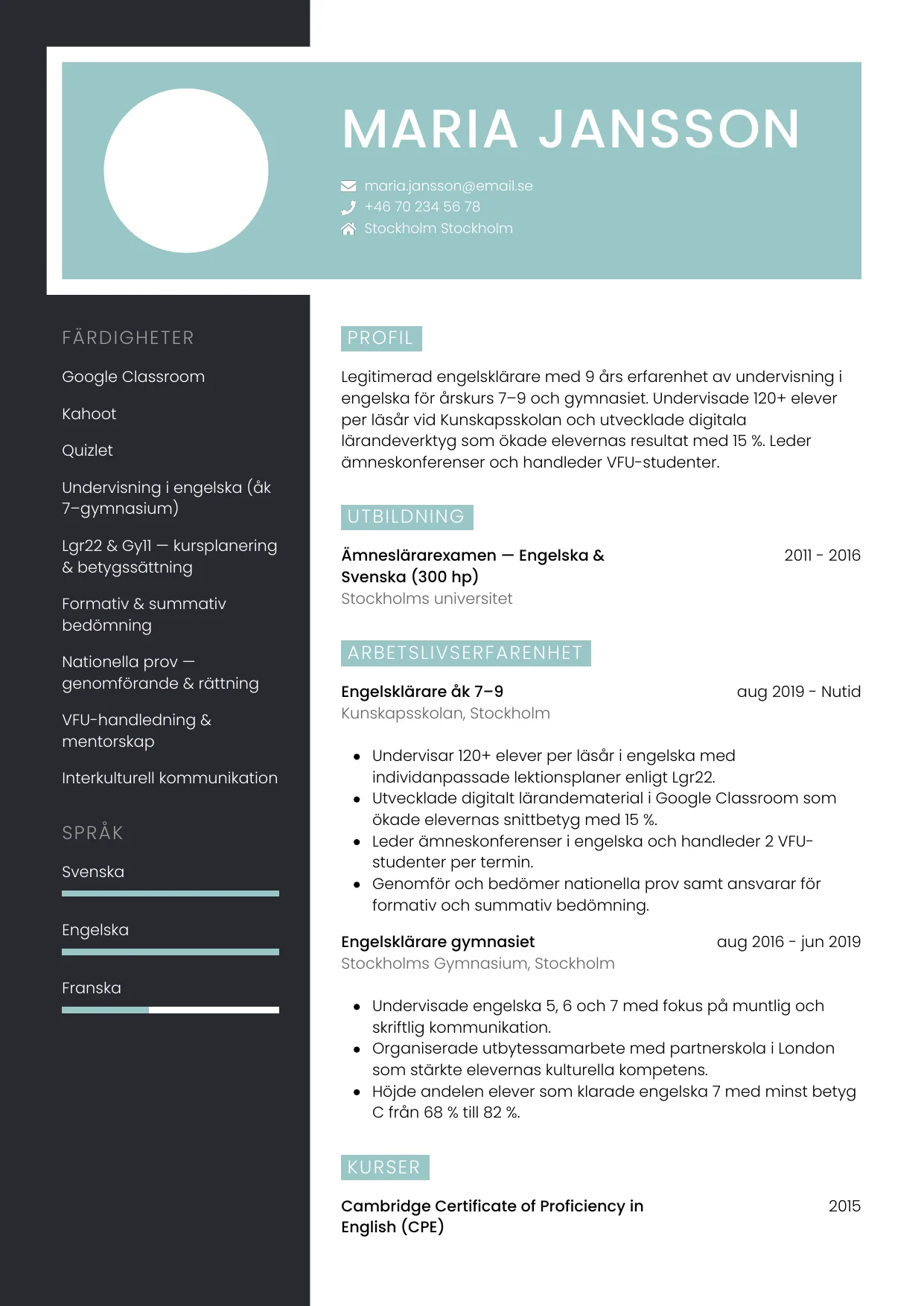 CV-mall Elegant — gratis CV-mall för din ansökan
