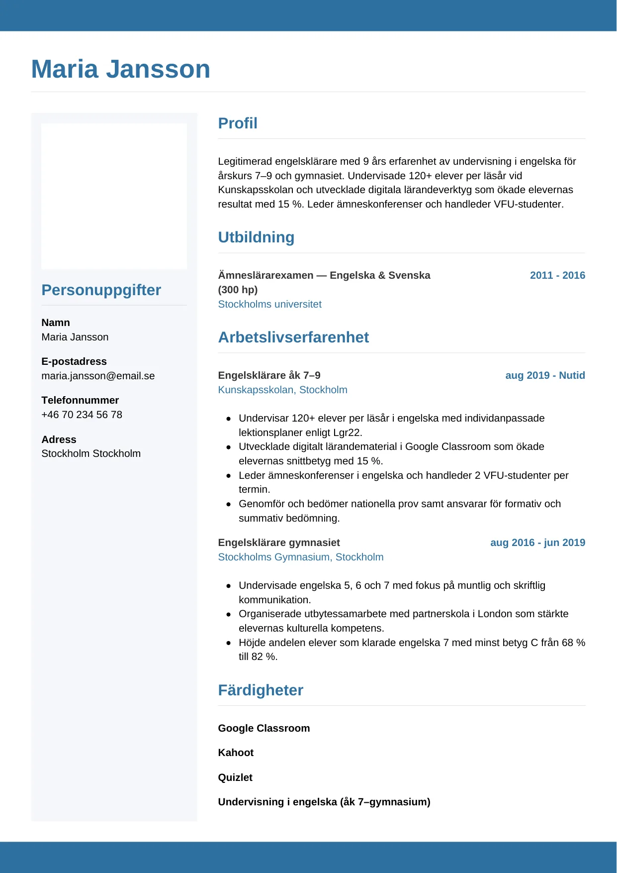 CV-mall Horisontell — gratis CV-mall för din ansökan