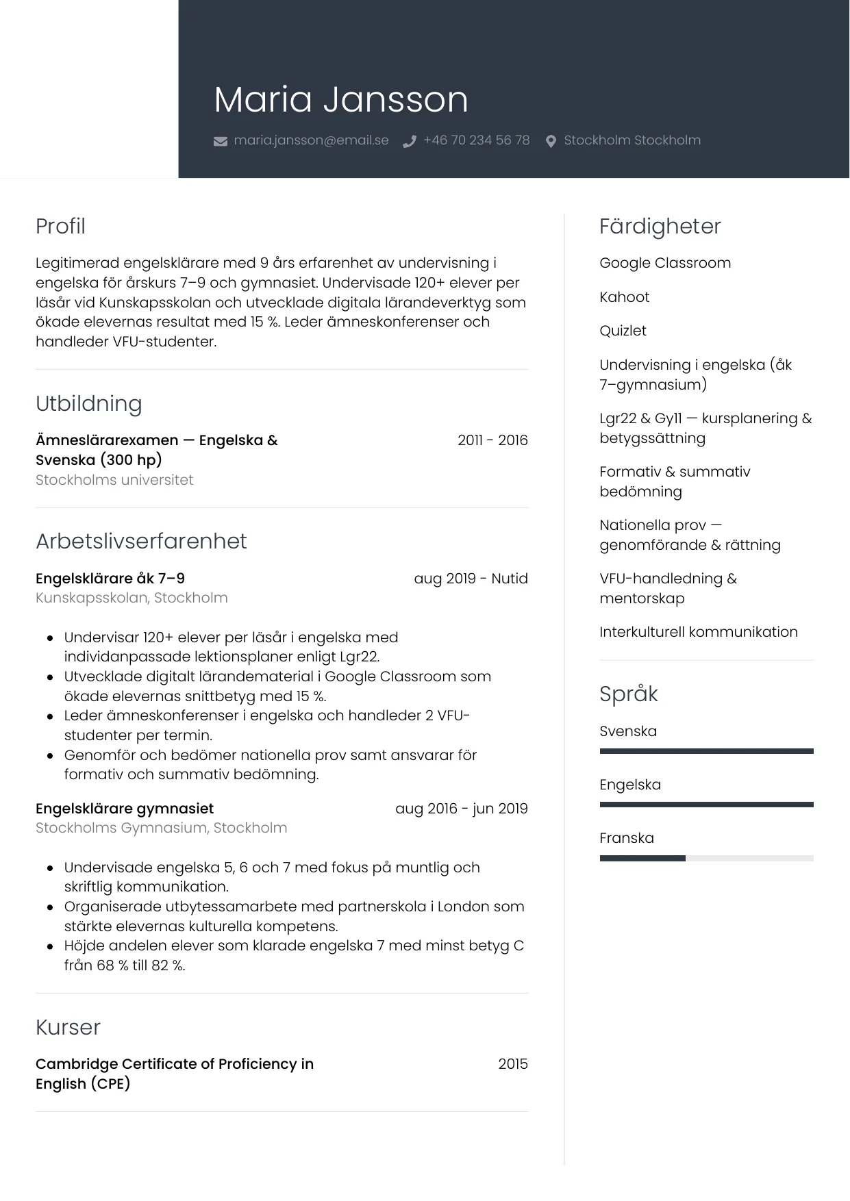 CV-mall Professionell — gratis CV-mall för din ansökan