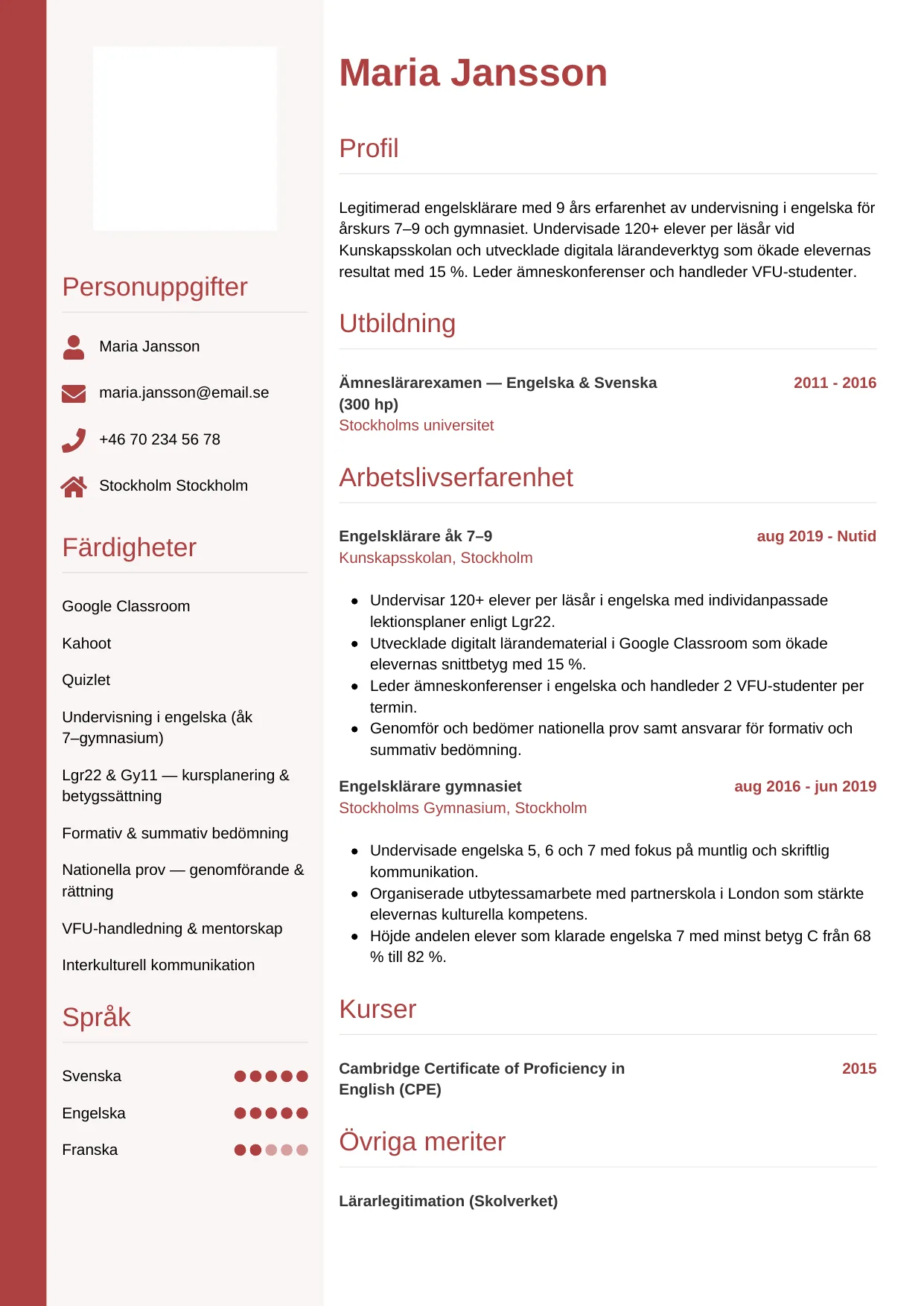 CV-mall Vertikal — gratis CV-mall för din ansökan