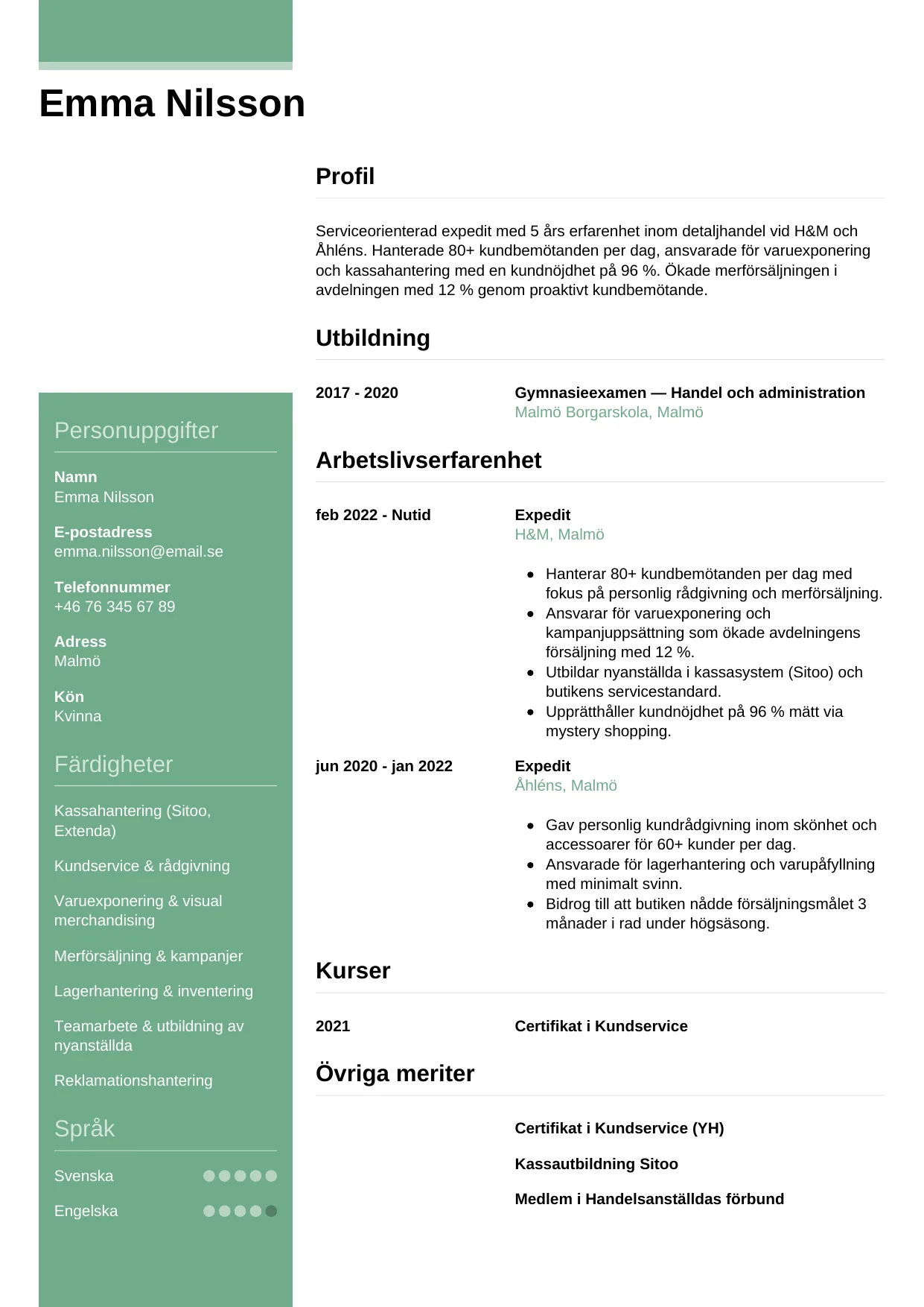 CV-mall Casual — gratis CV-mall för din ansökan