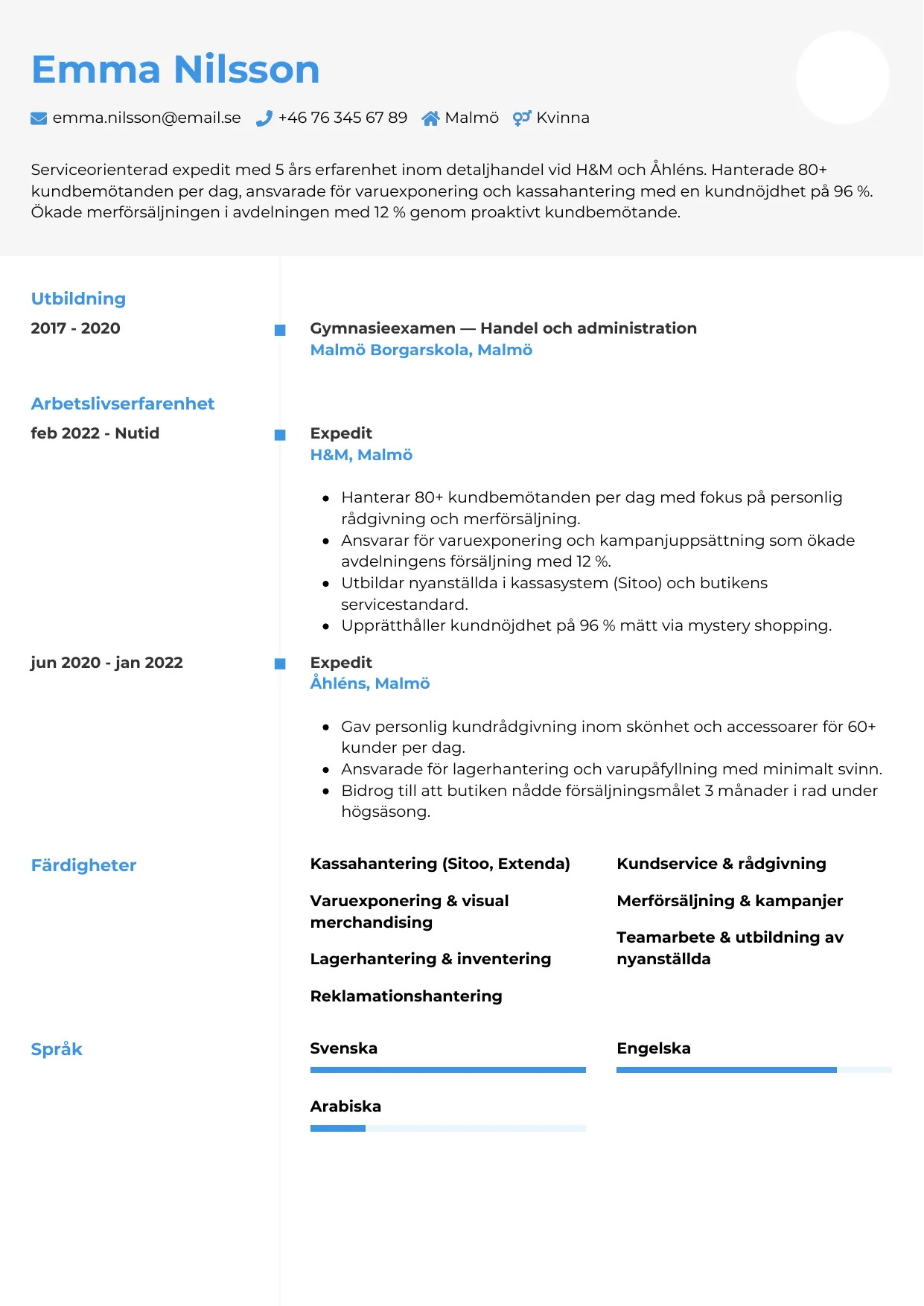 CV-mall Chrono, gratis CV-mall för din ansökan