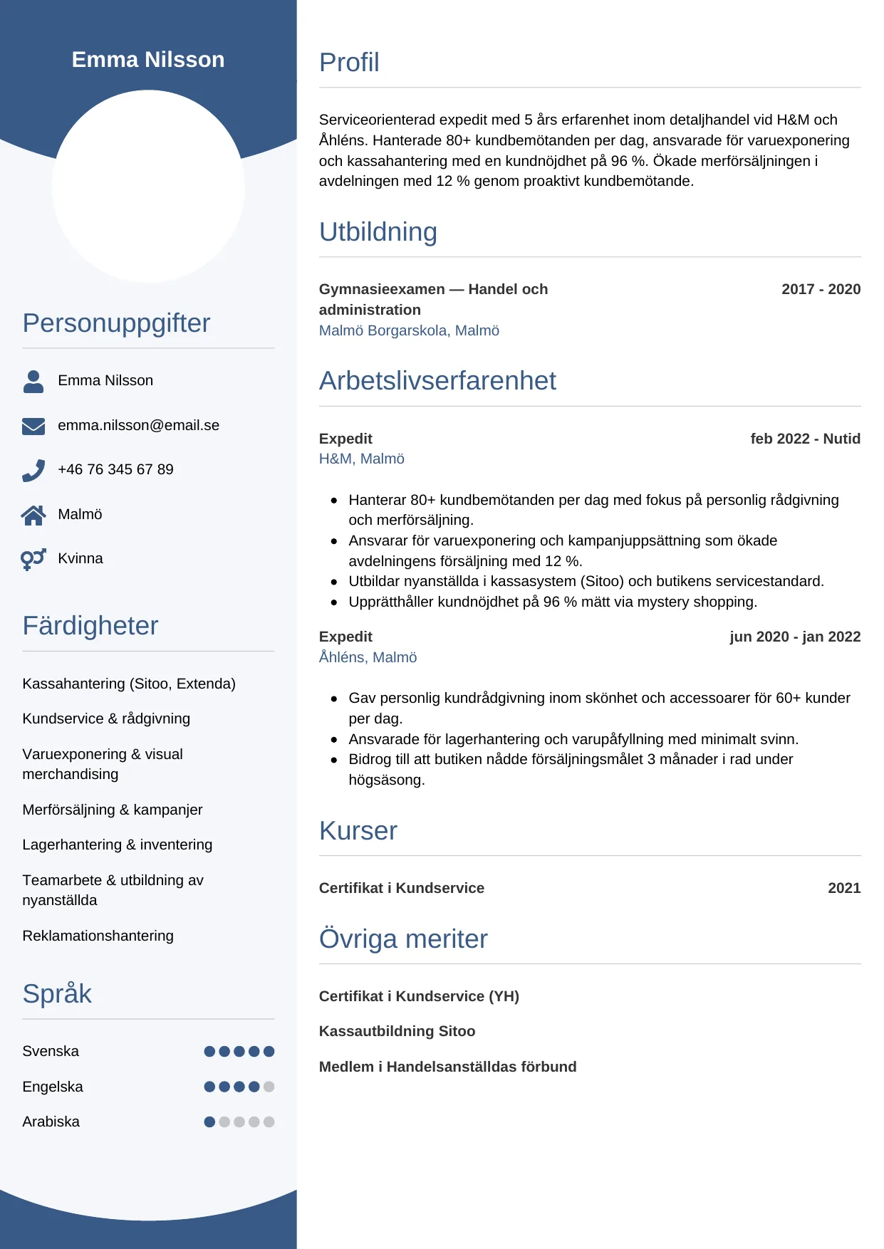 CV-mall Cirkulär, gratis CV-mall för din ansökan