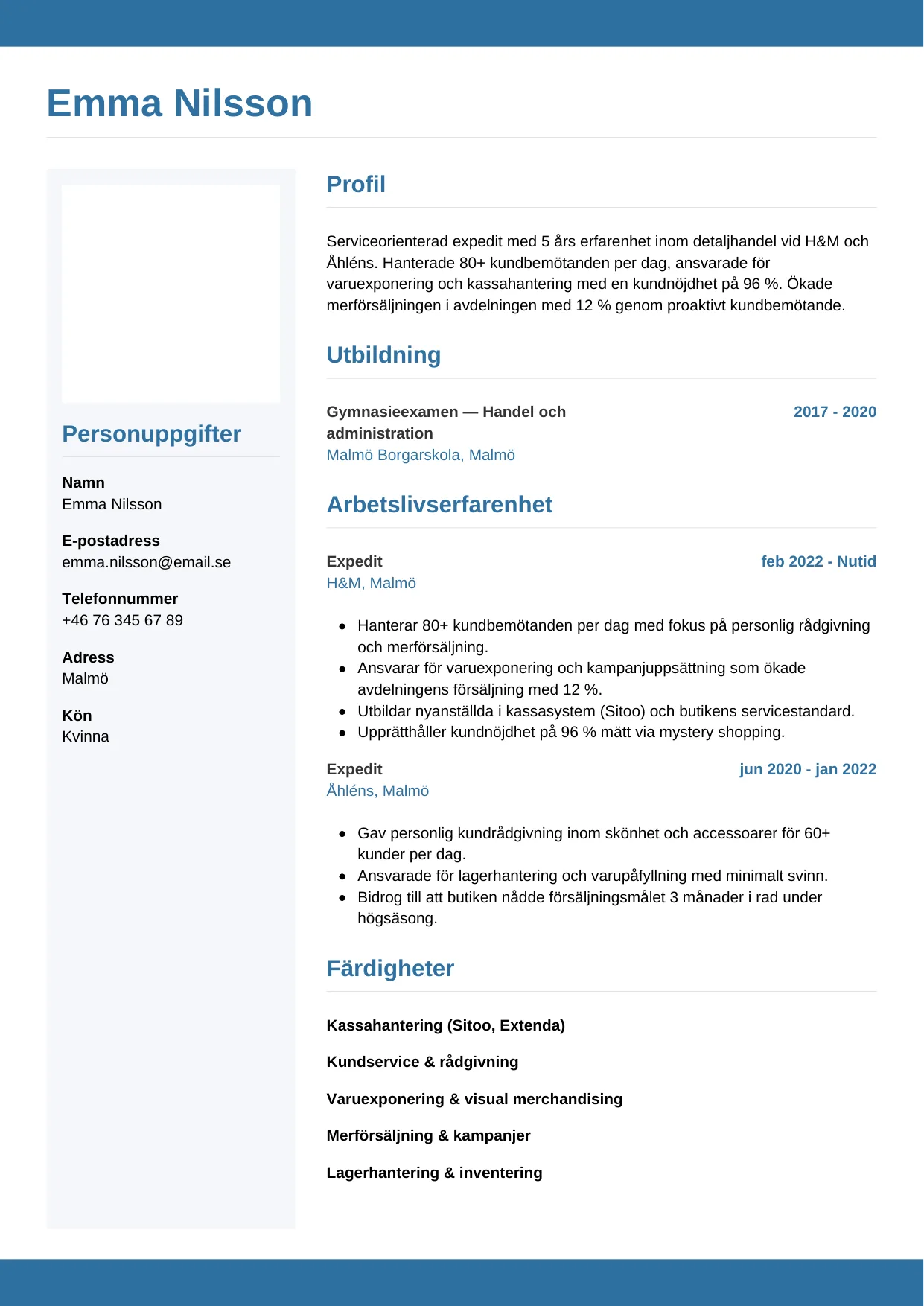 CV-mall Horisontell, gratis CV-mall för din ansökan
