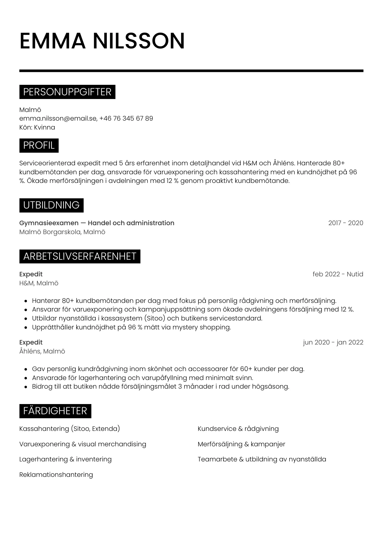 CV-mall Metro — gratis CV-mall för din ansökan