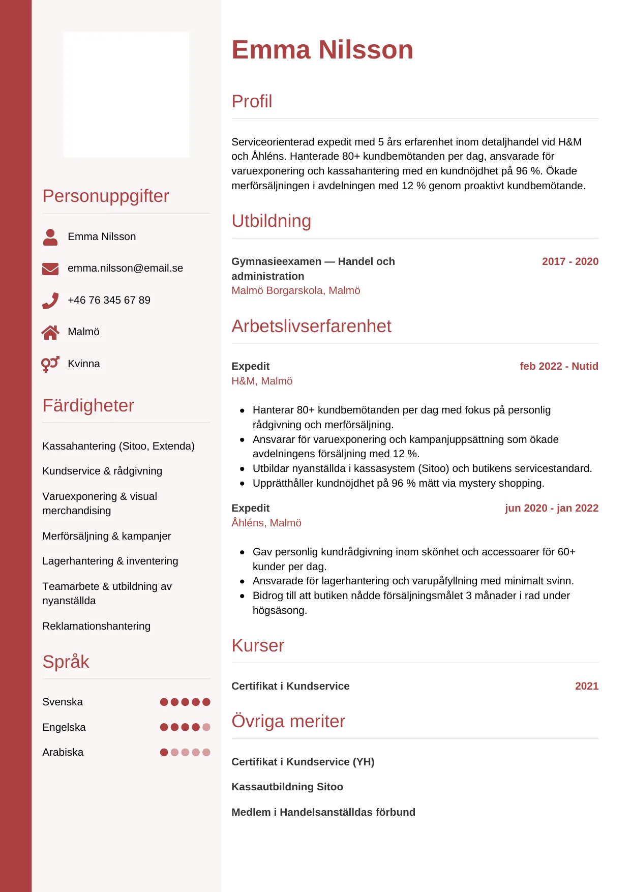 CV-mall Vertikal — gratis CV-mall för din ansökan