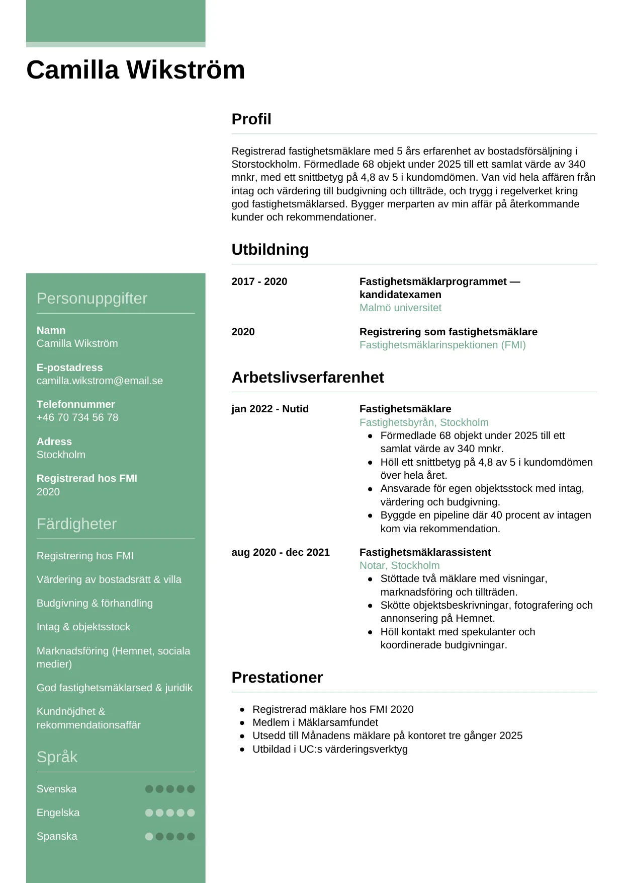 CV-mall Casual — gratis CV-mall för din ansökan