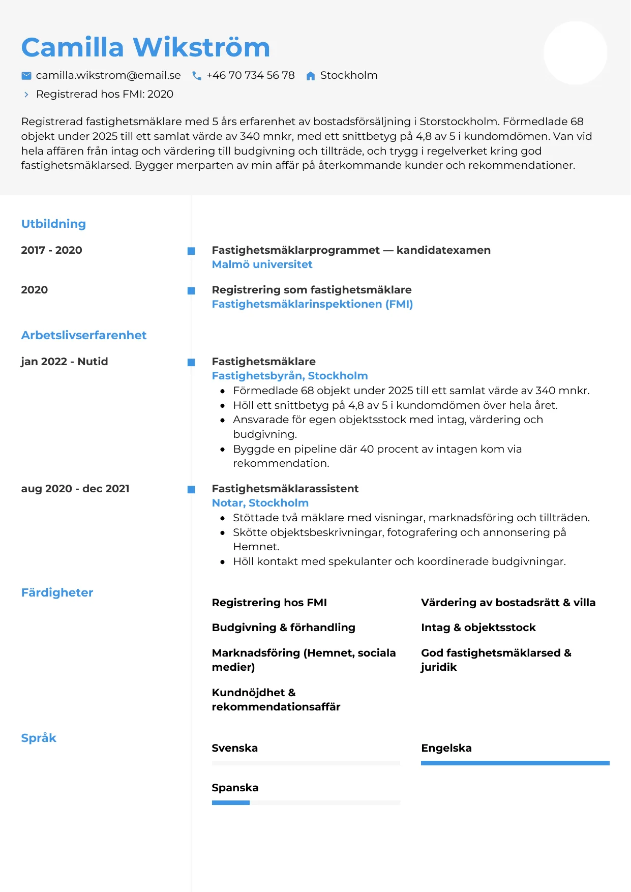 CV-mall Chrono — gratis CV-mall för din ansökan