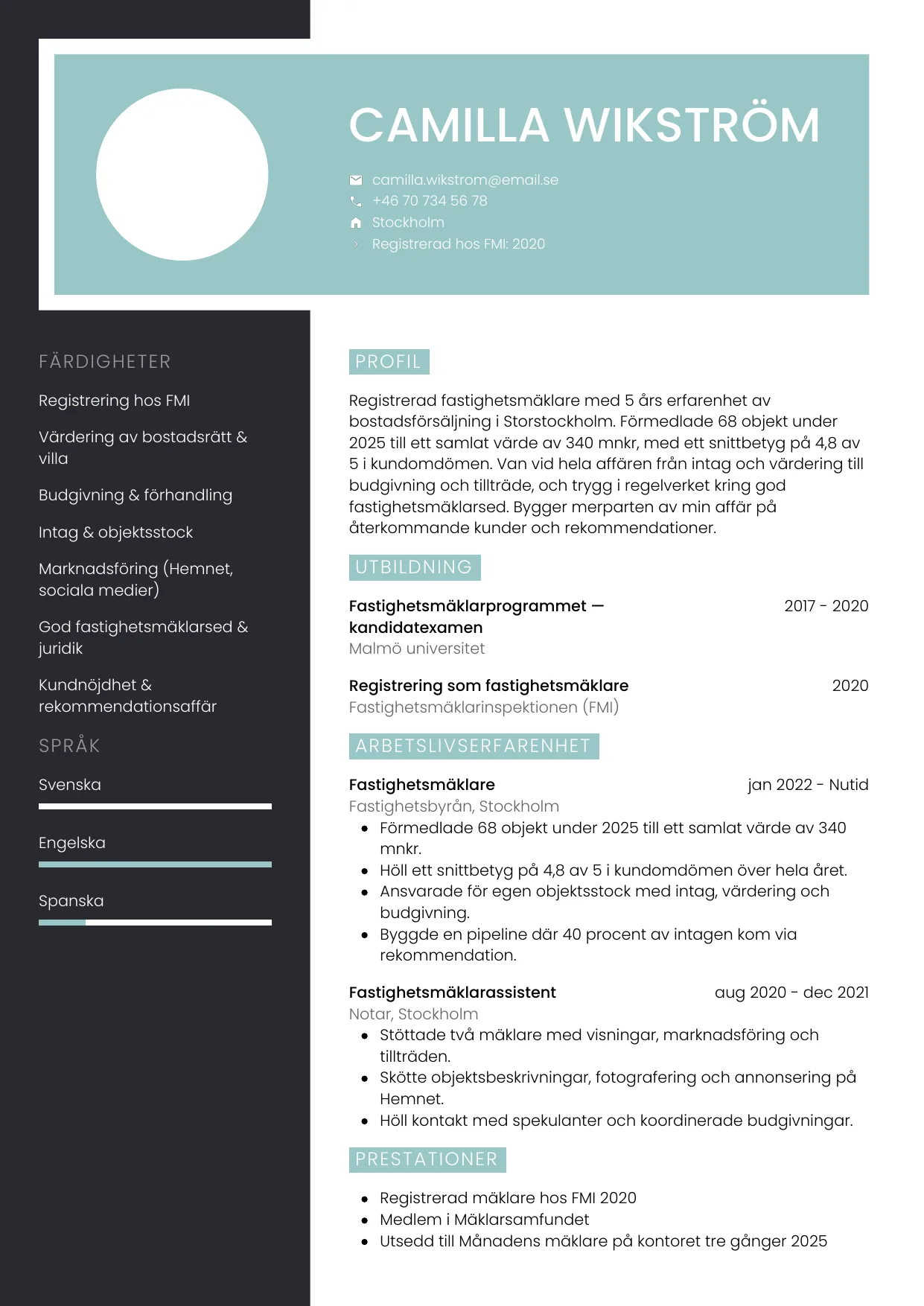 CV-mall Elegant, gratis CV-mall för din ansökan