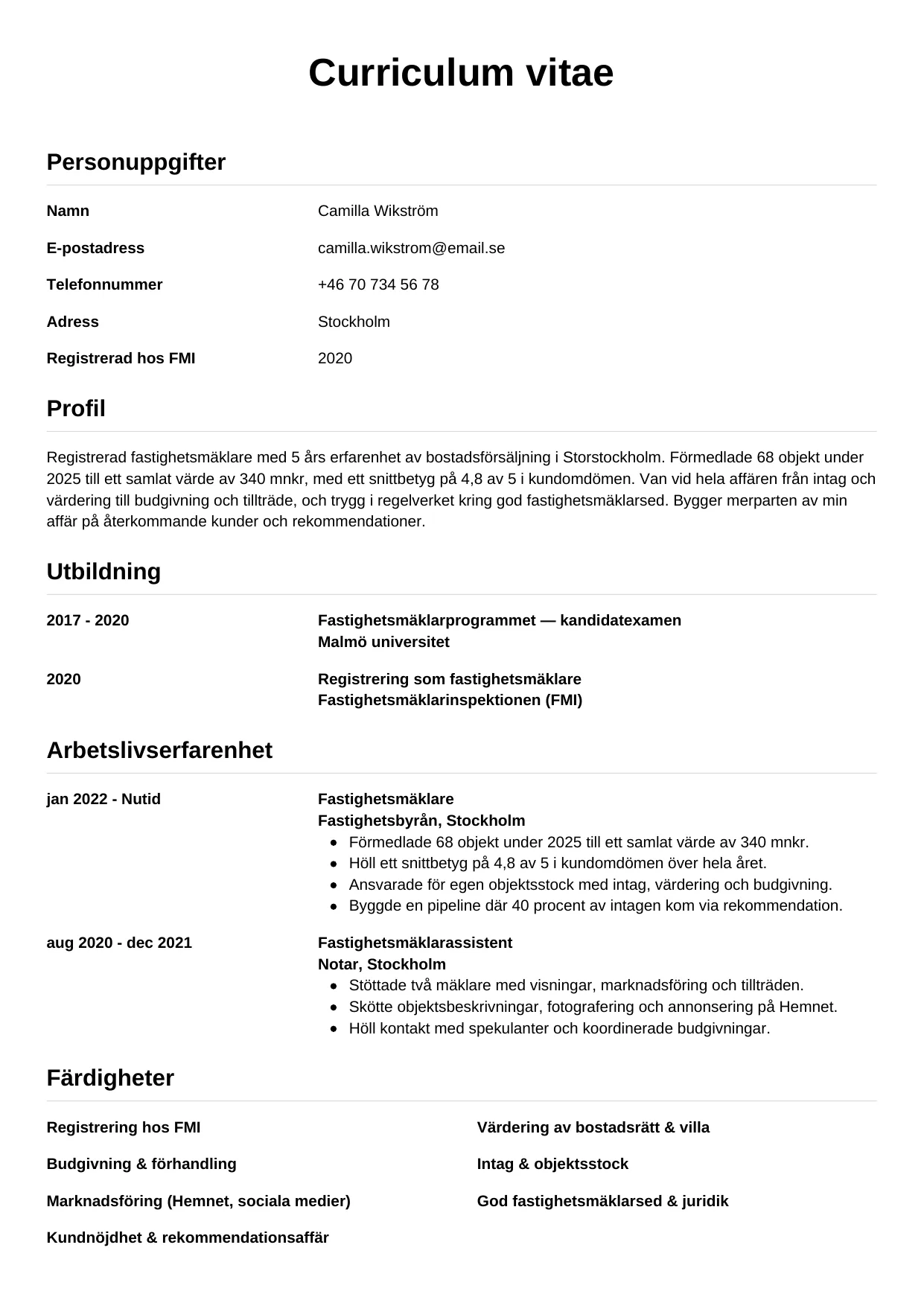 CV-mall Enkel — gratis CV-mall för din ansökan