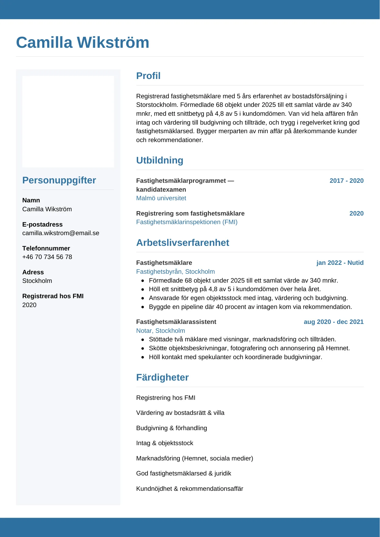 CV-mall Horisontell — gratis CV-mall för din ansökan