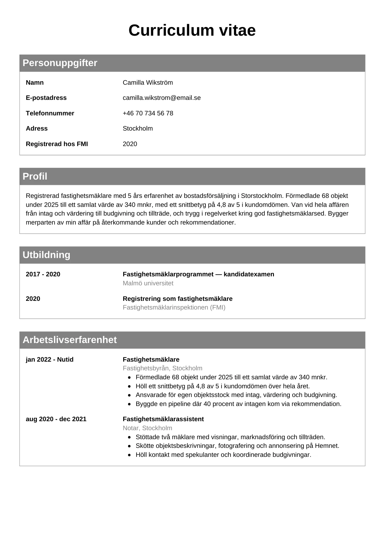 CV-mall Klassisk — gratis CV-mall för din ansökan