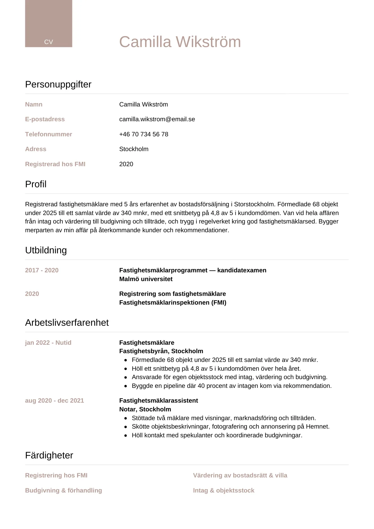 CV-mall Lyxig — gratis CV-mall för din ansökan