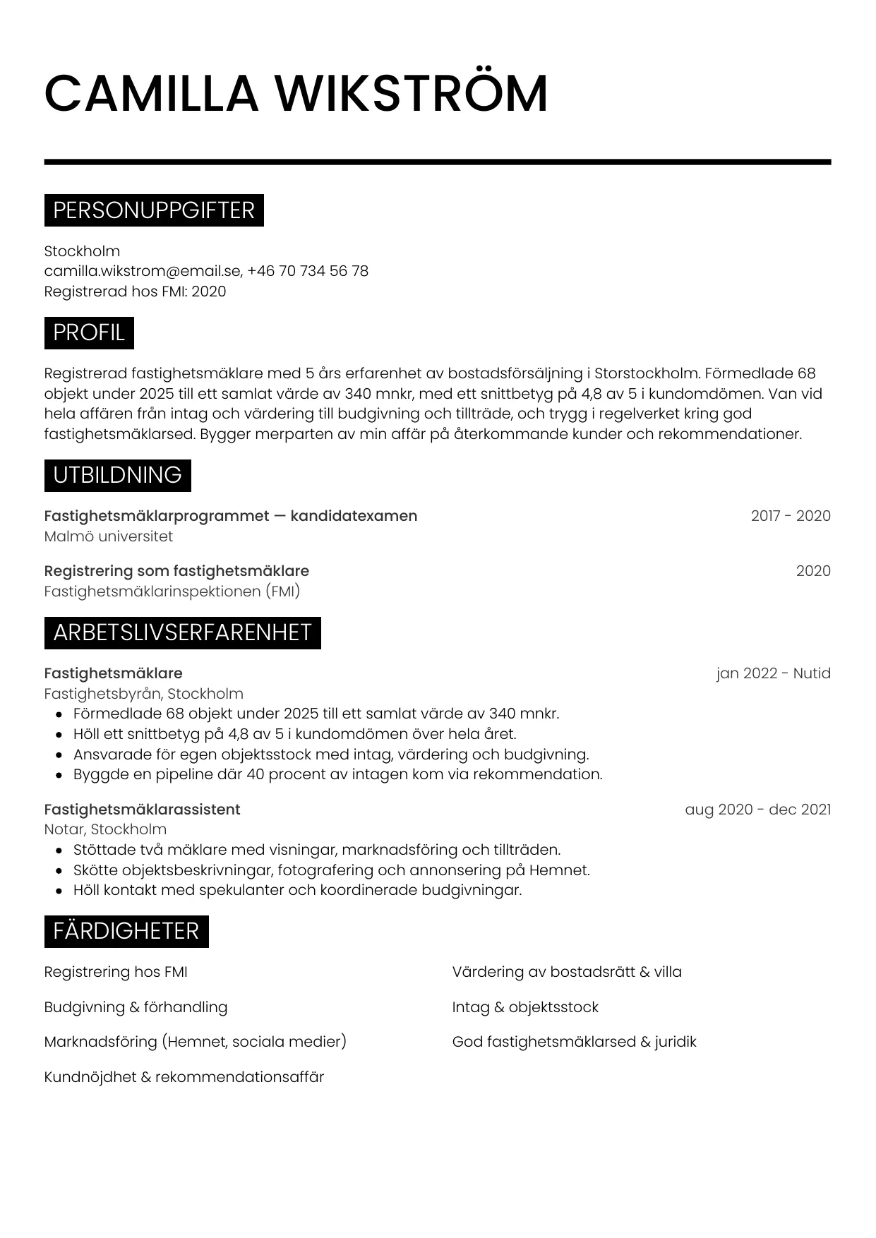 CV-mall Metro — gratis CV-mall för din ansökan