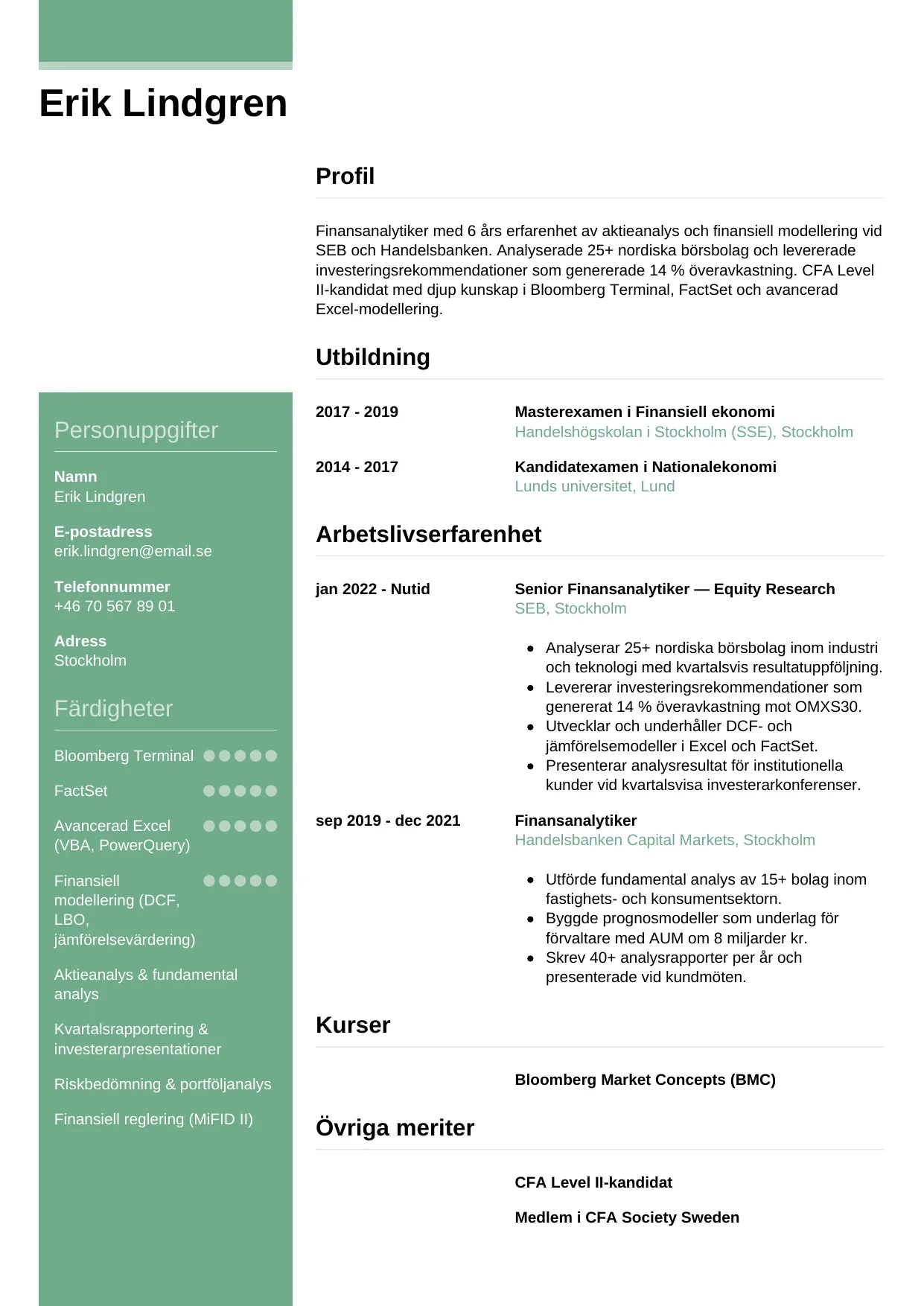 CV-mall Casual — gratis CV-mall för din ansökan