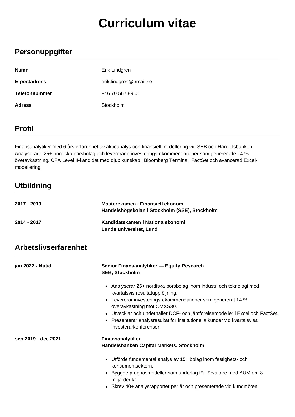 CV-mall Enkel — gratis CV-mall för din ansökan